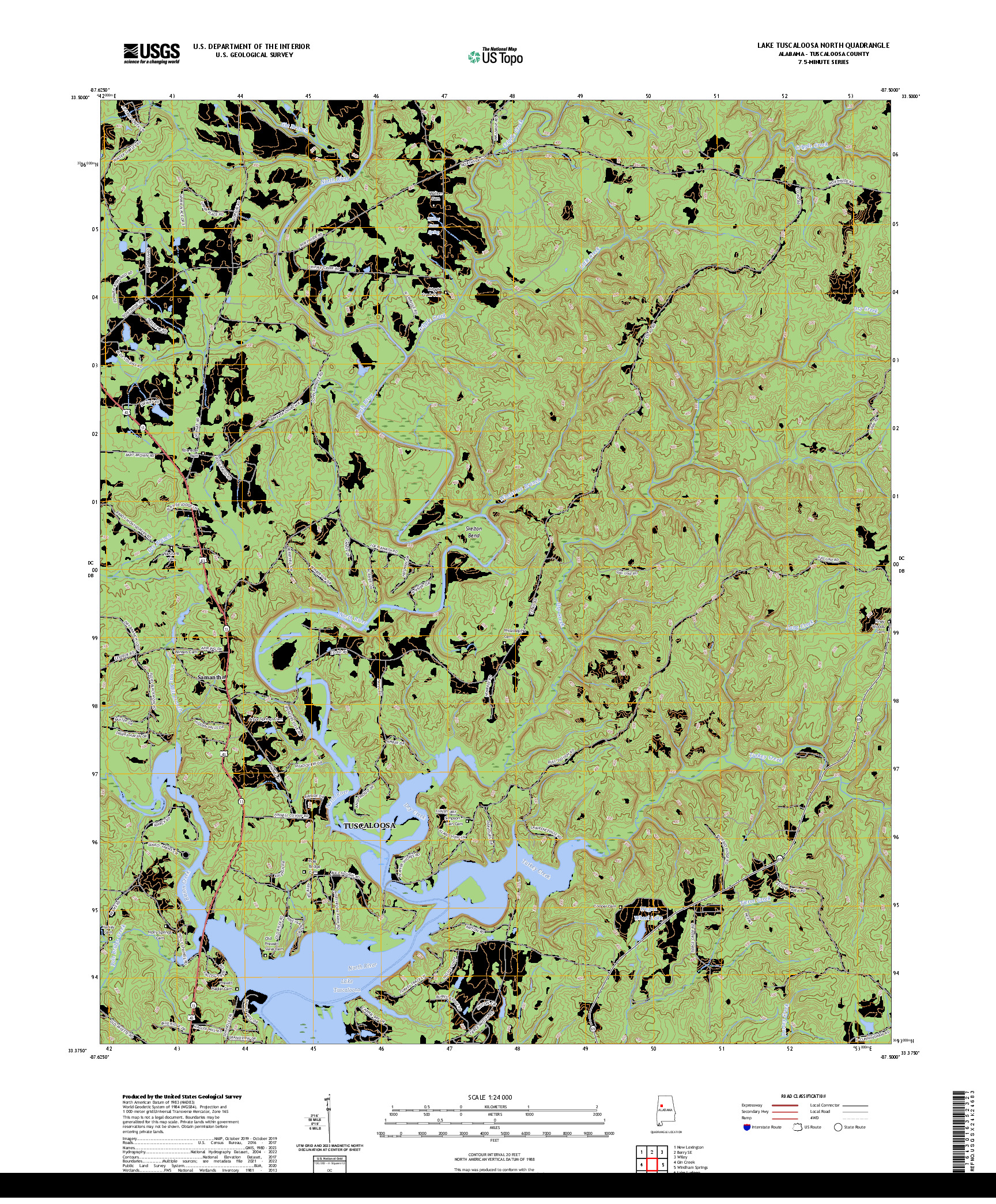 US TOPO 7.5-MINUTE MAP FOR LAKE TUSCALOOSA NORTH, AL