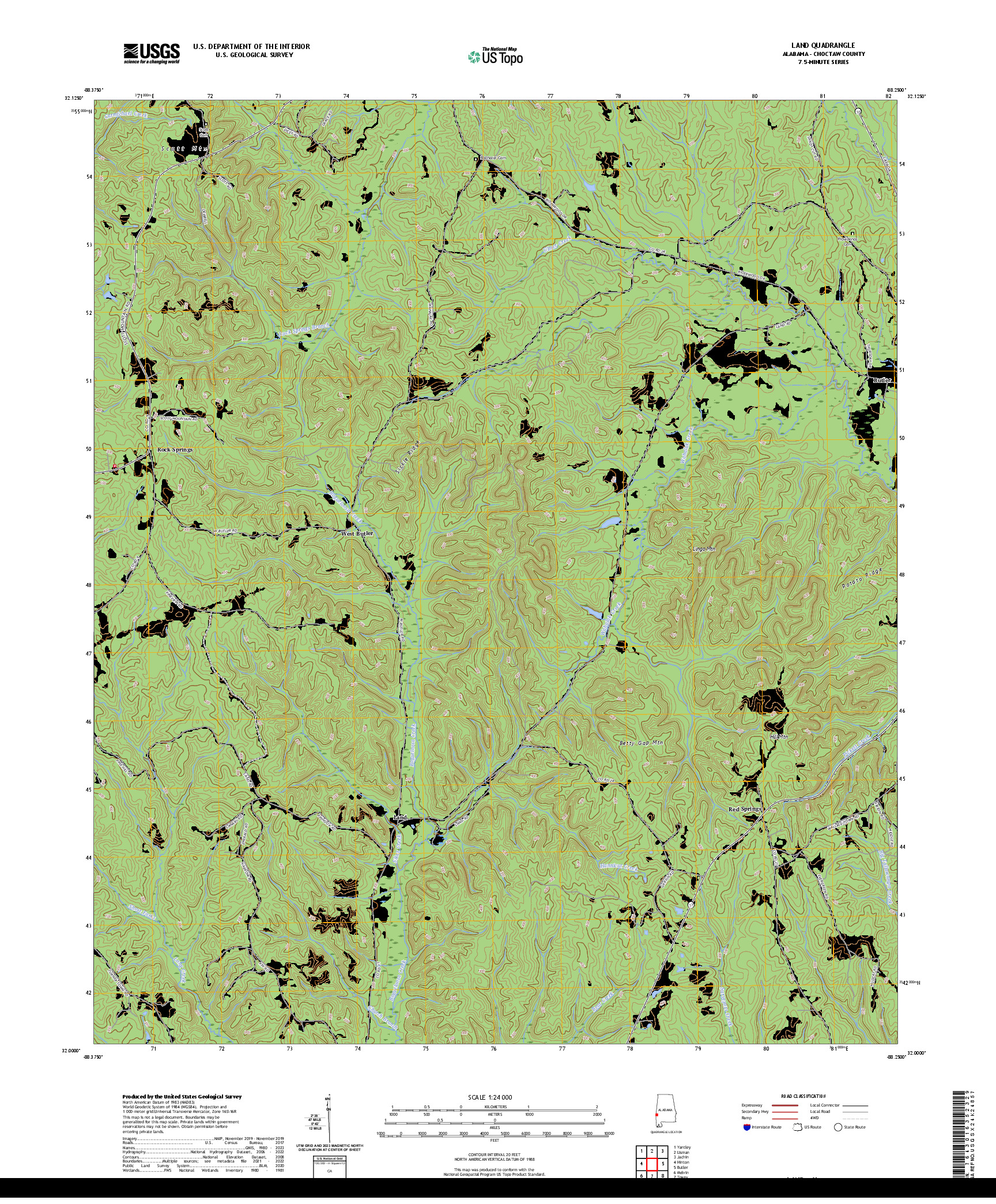 US TOPO 7.5-MINUTE MAP FOR LAND, AL