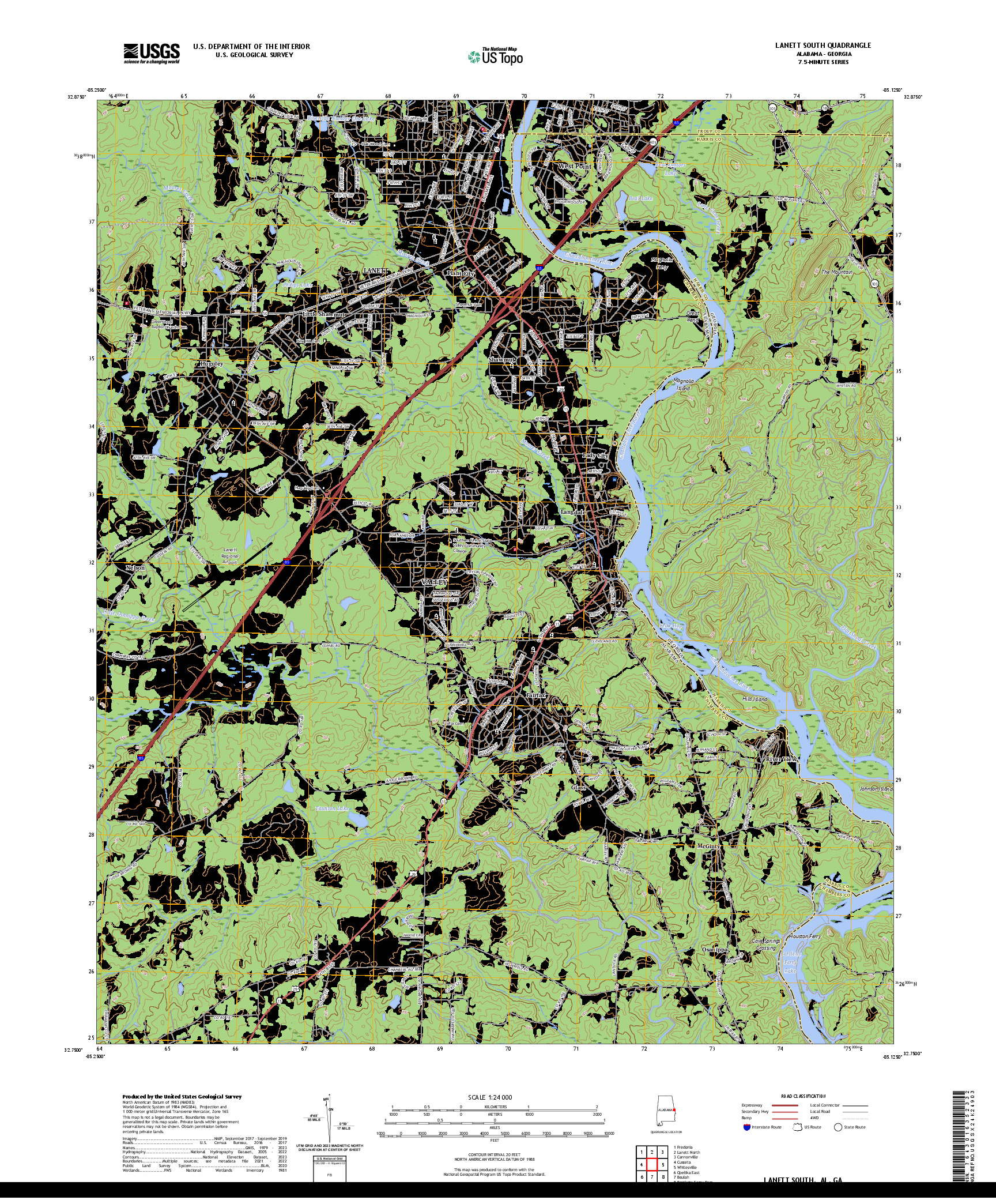 US TOPO 7.5-MINUTE MAP FOR LANETT SOUTH, AL,GA