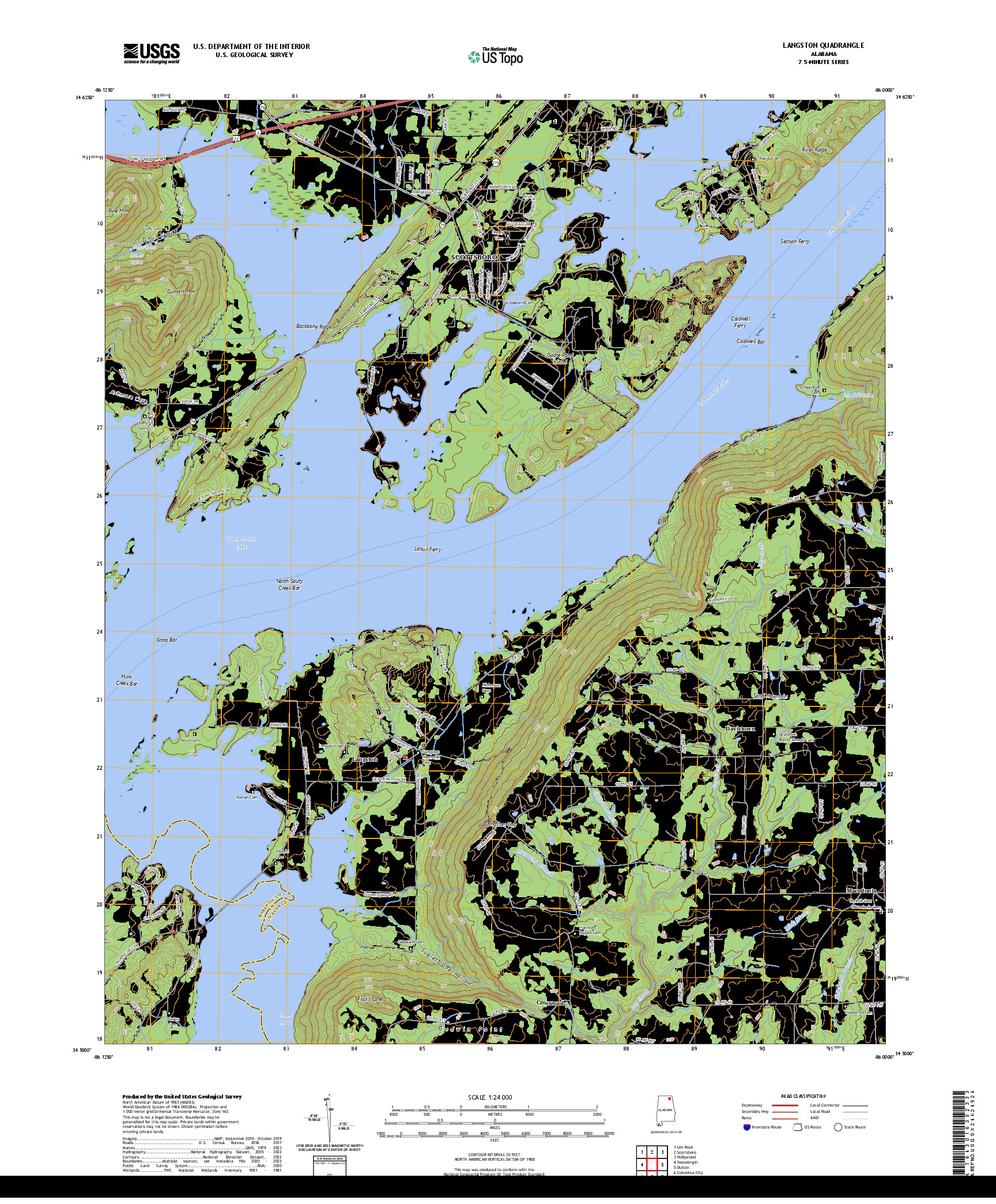 US TOPO 7.5-MINUTE MAP FOR LANGSTON, AL