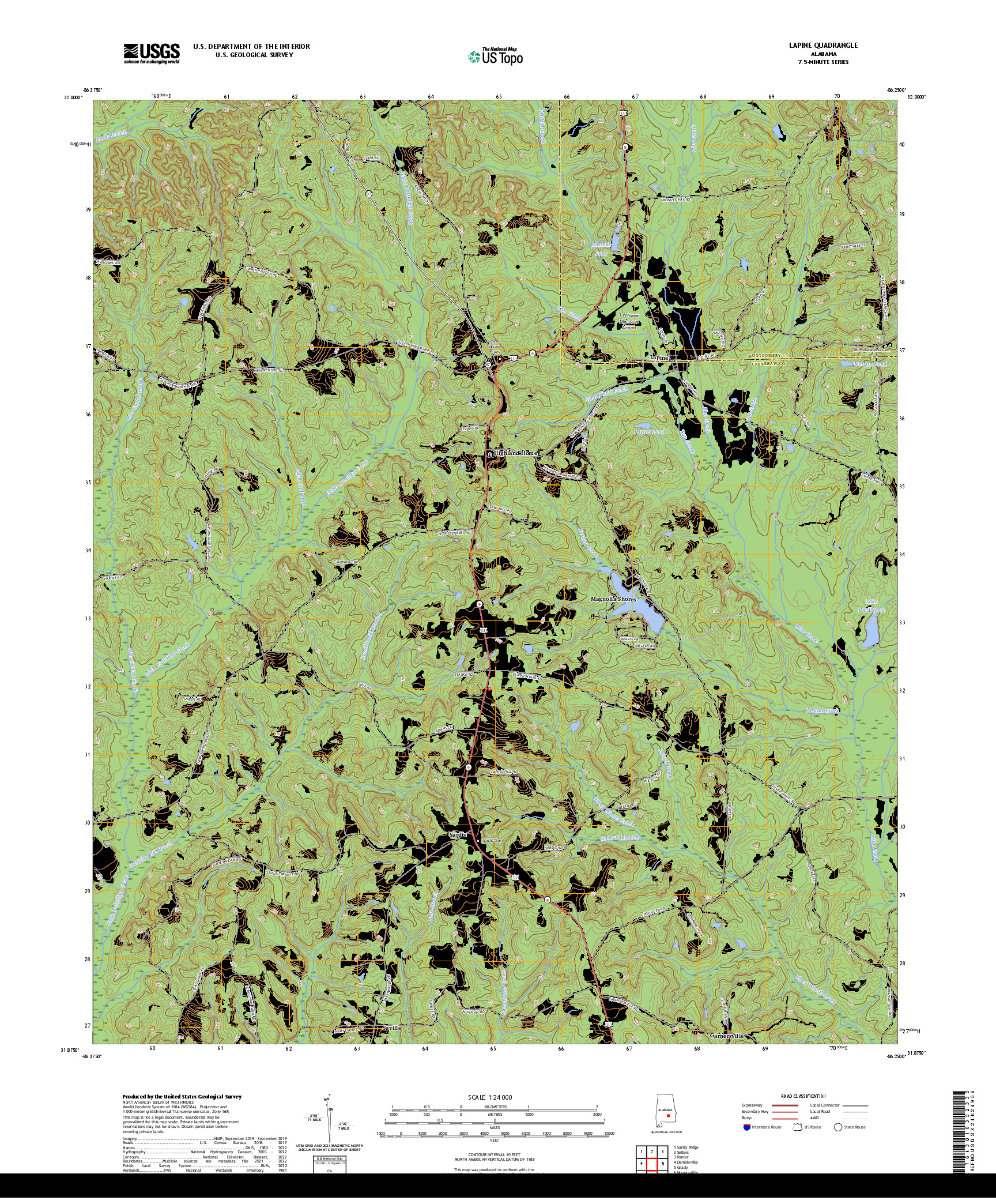 US TOPO 7.5-MINUTE MAP FOR LAPINE, AL