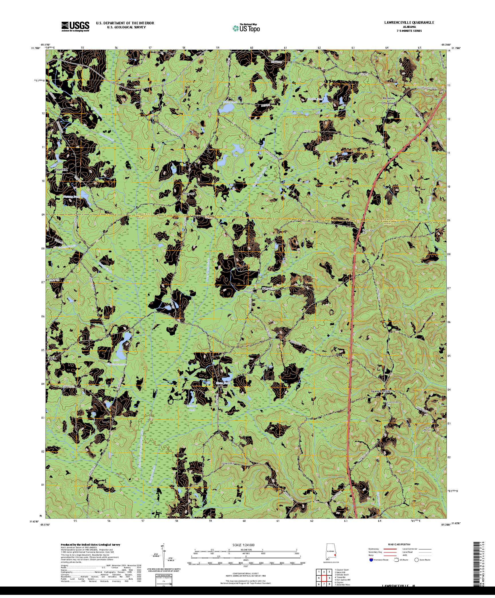 US TOPO 7.5-MINUTE MAP FOR LAWRENCEVILLE, AL