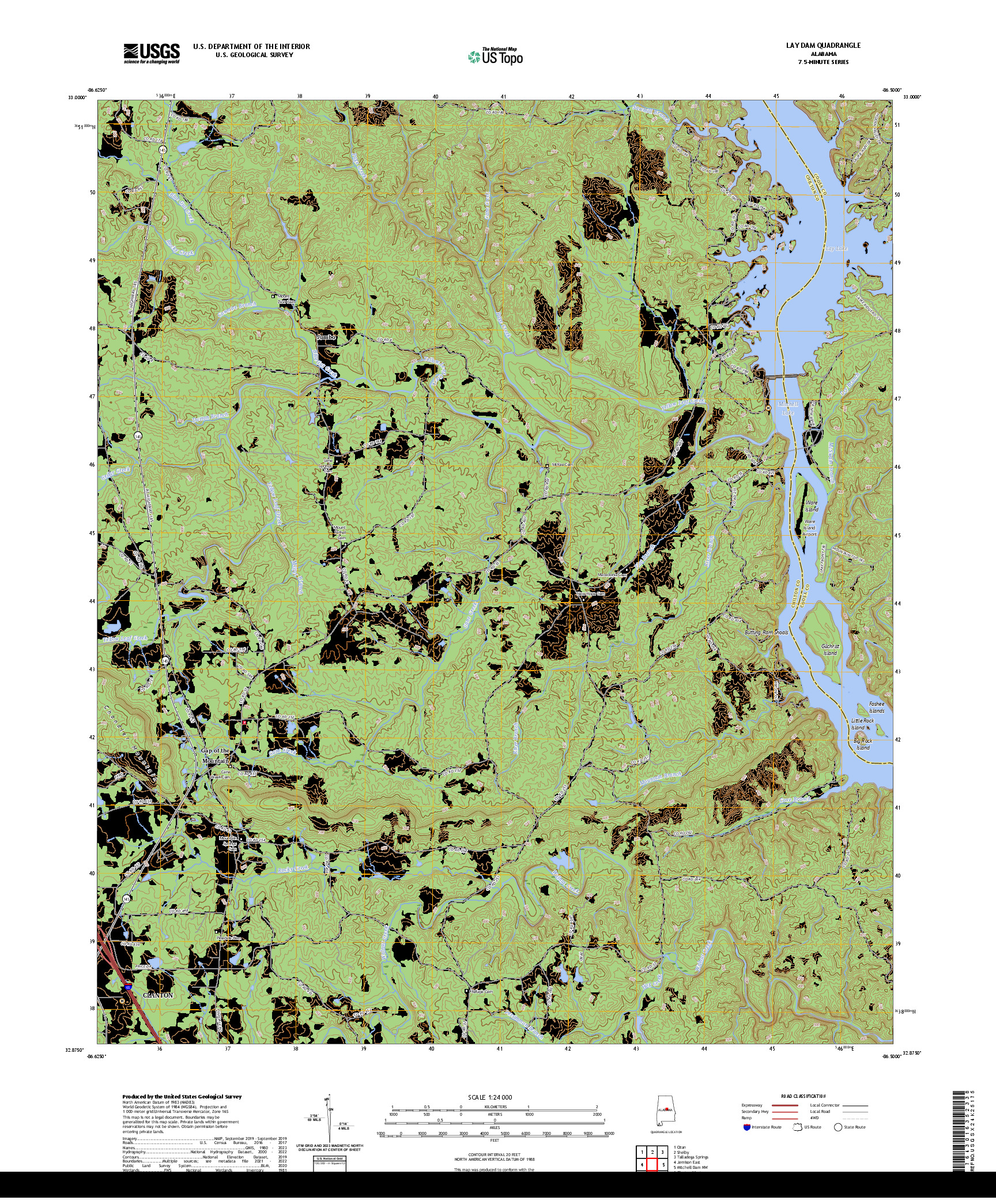 US TOPO 7.5-MINUTE MAP FOR LAY DAM, AL