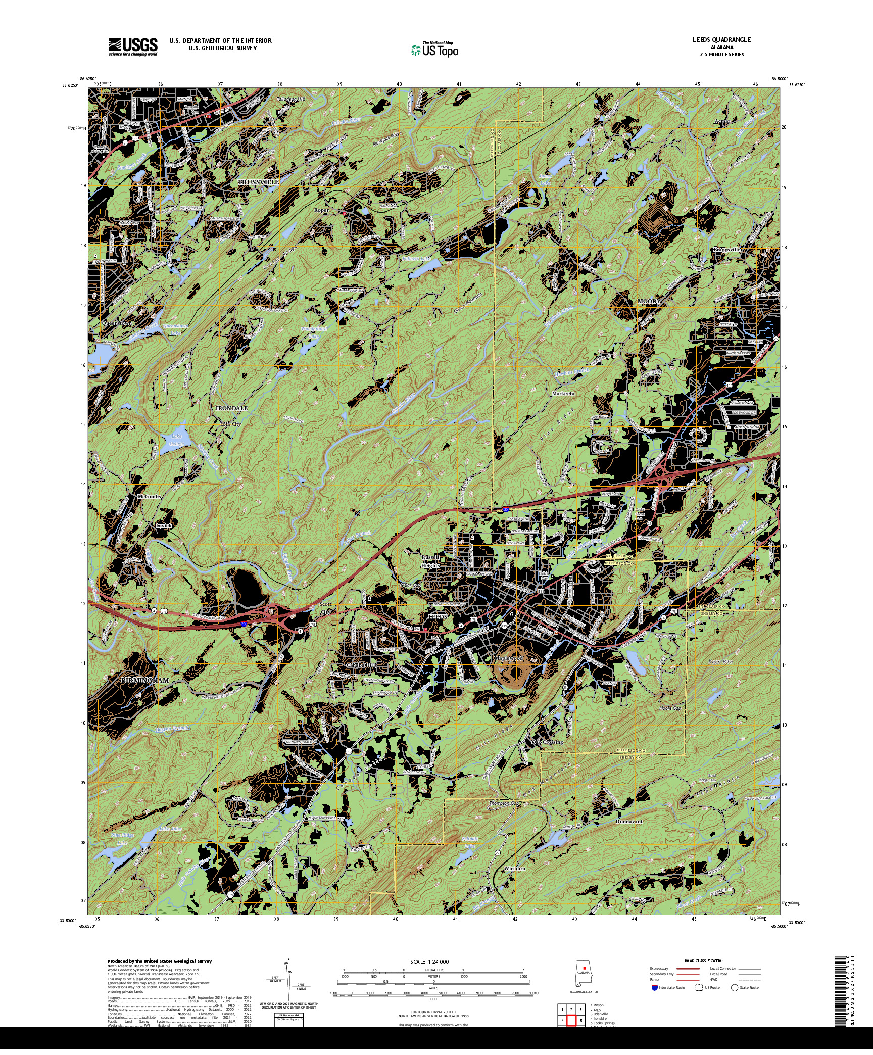 US TOPO 7.5-MINUTE MAP FOR LEEDS, AL