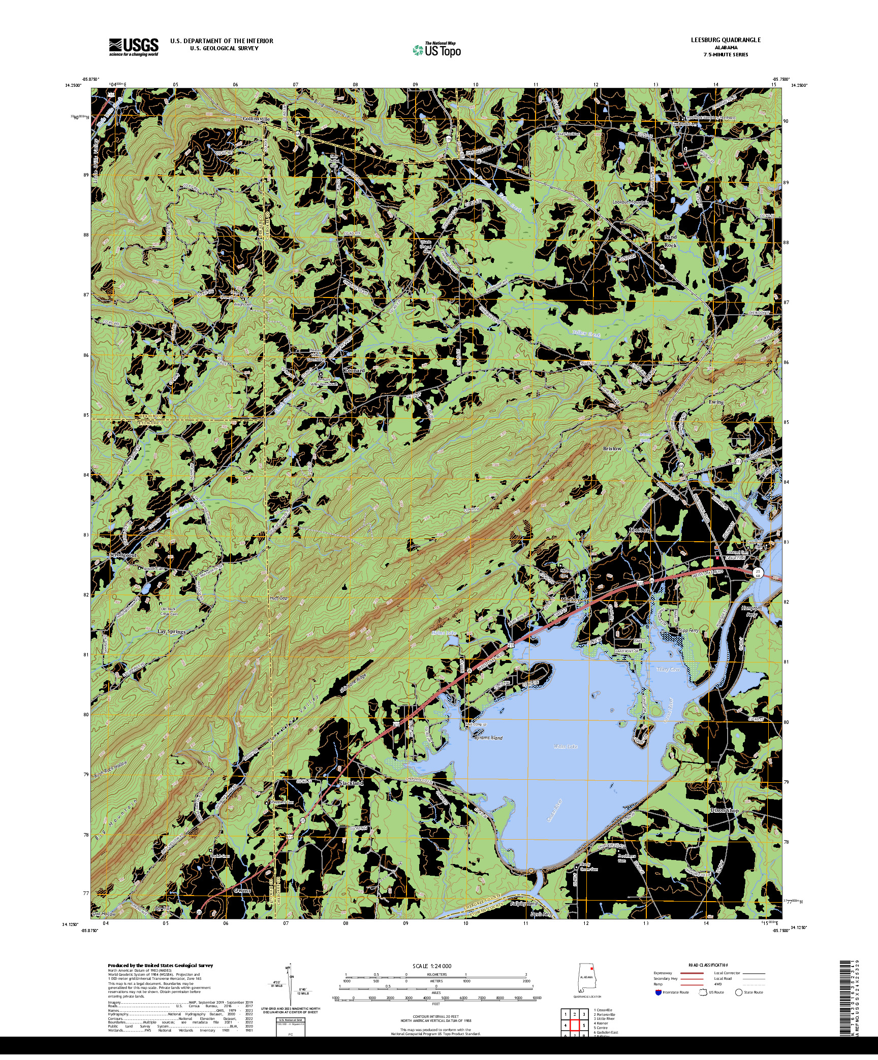 US TOPO 7.5-MINUTE MAP FOR LEESBURG, AL