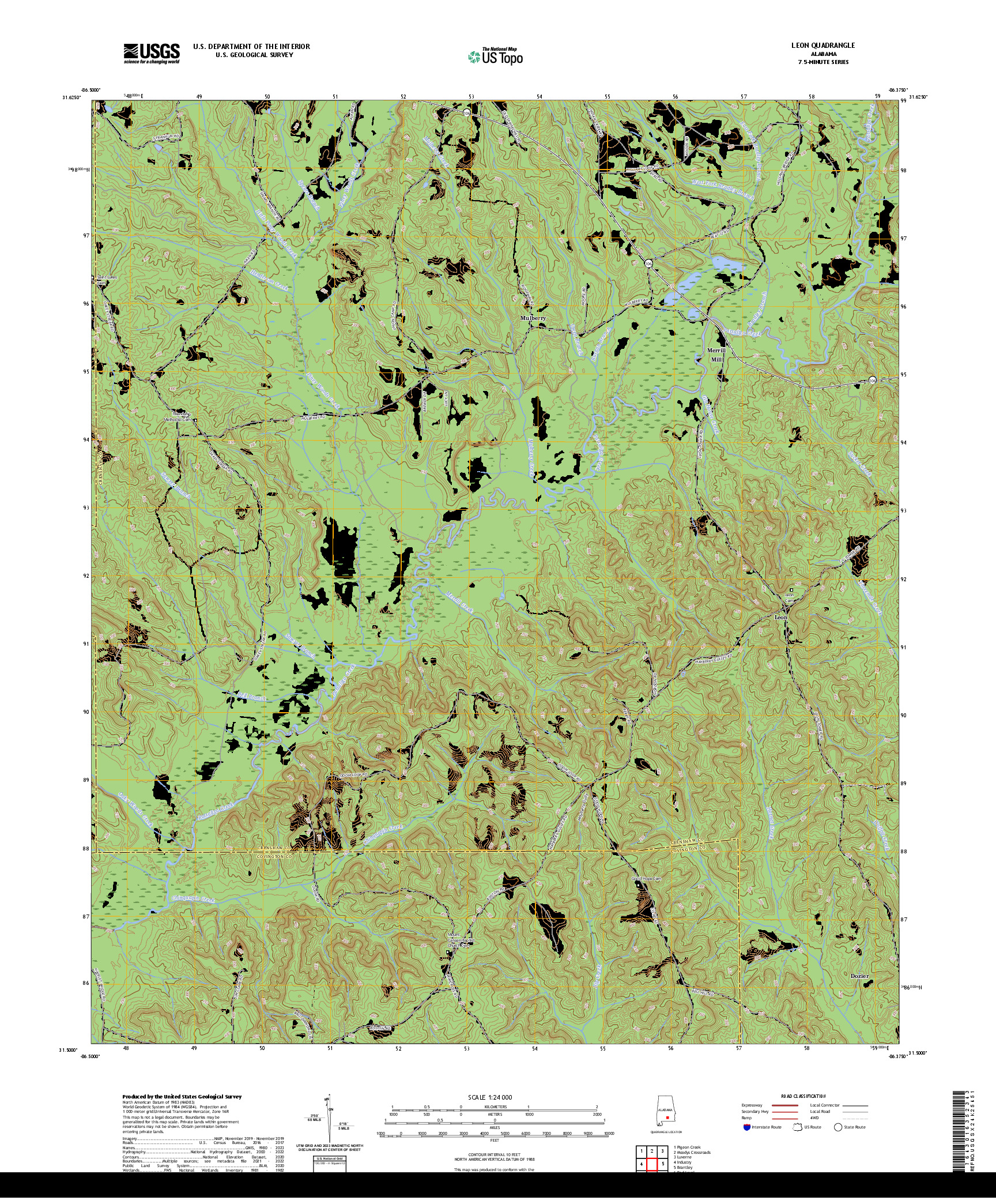 US TOPO 7.5-MINUTE MAP FOR LEON, AL