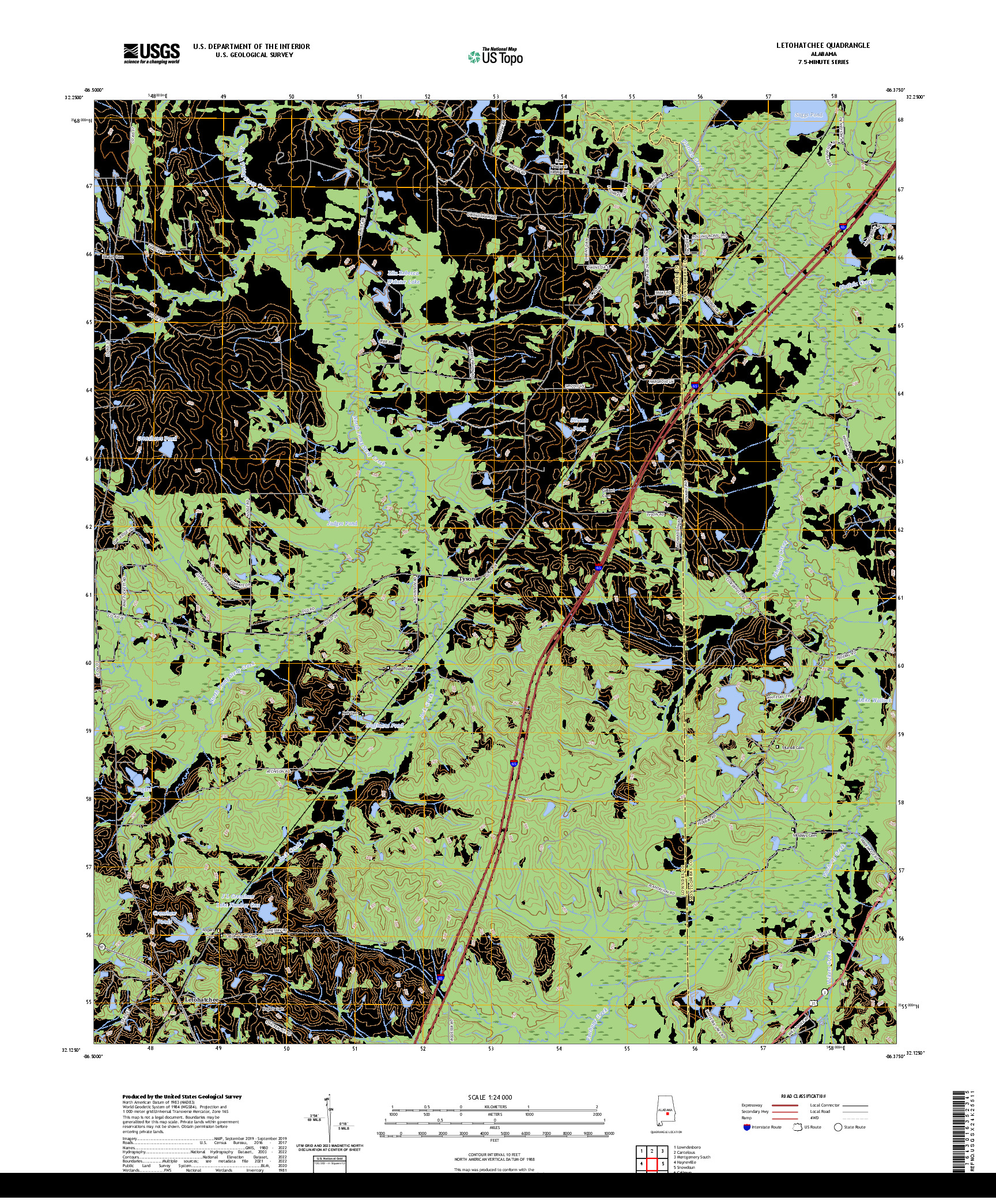 US TOPO 7.5-MINUTE MAP FOR LETOHATCHEE, AL