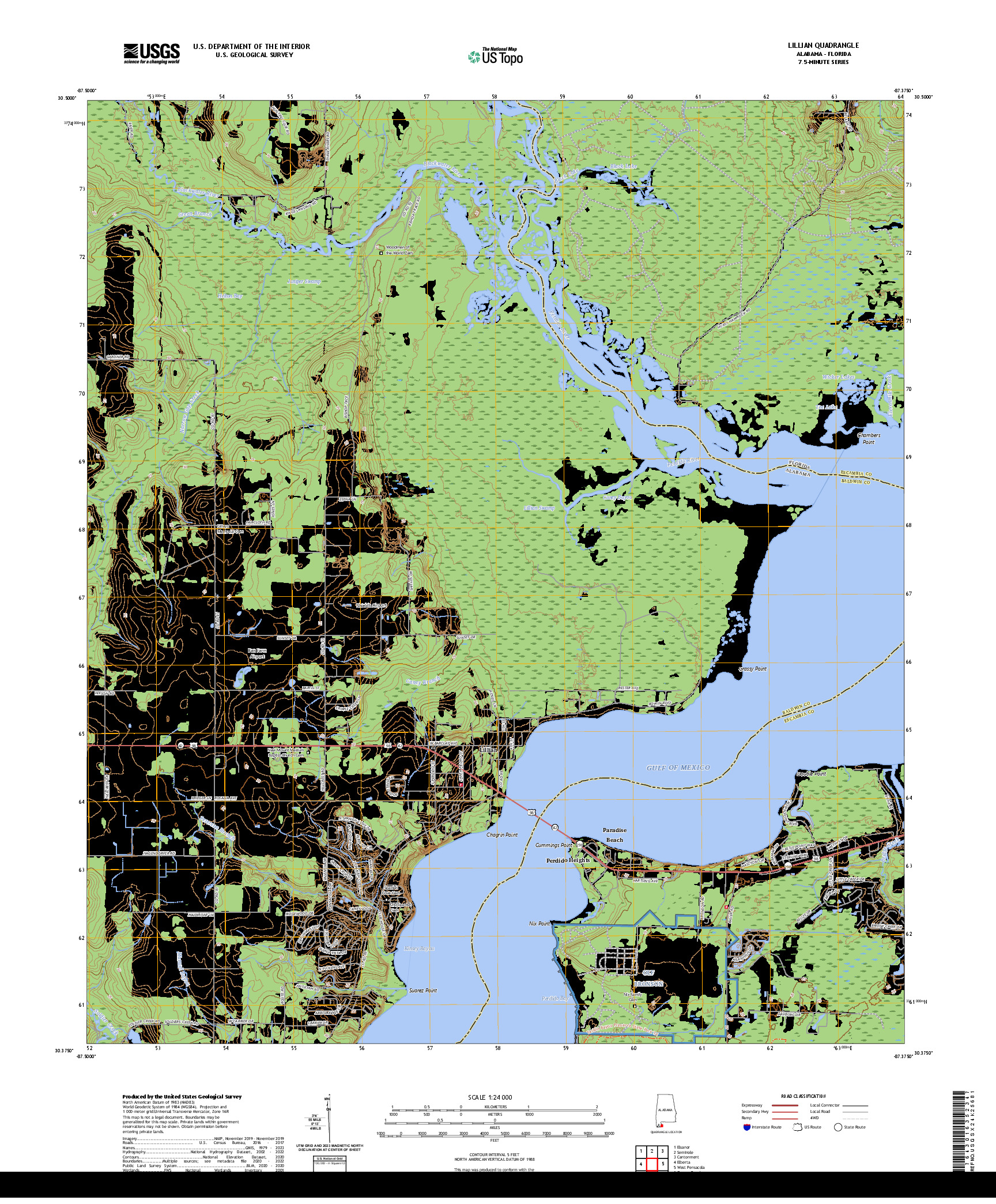 US TOPO 7.5-MINUTE MAP FOR LILLIAN, AL,FL