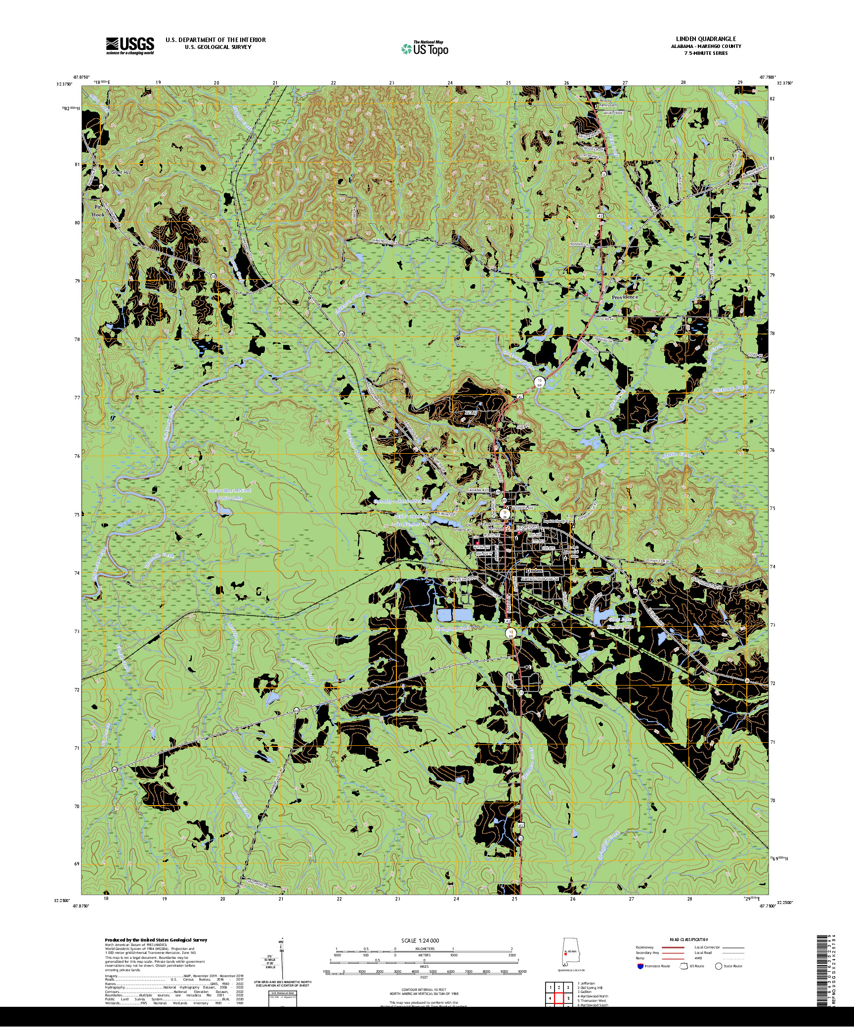 US TOPO 7.5-MINUTE MAP FOR LINDEN, AL