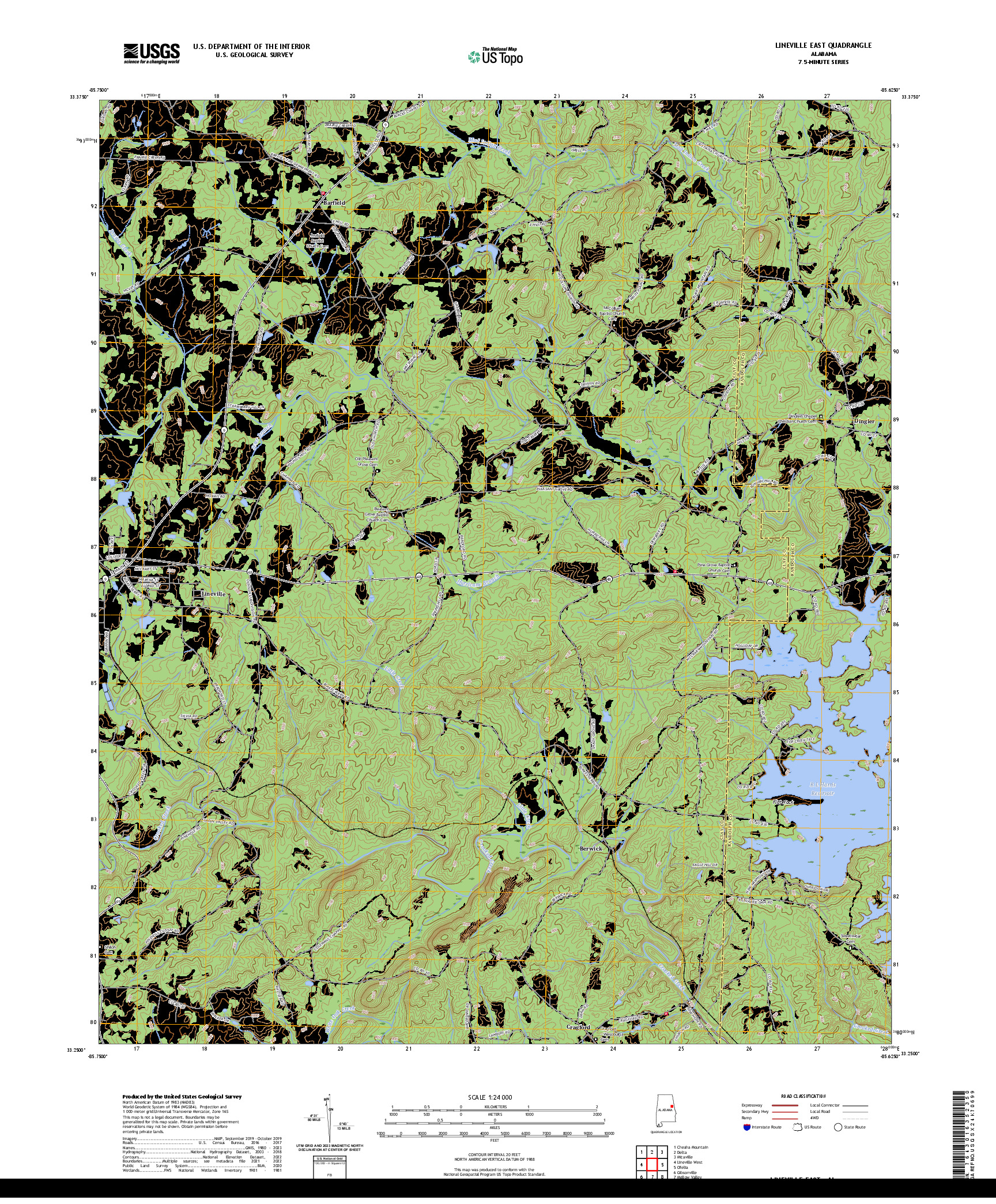 US TOPO 7.5-MINUTE MAP FOR LINEVILLE EAST, AL