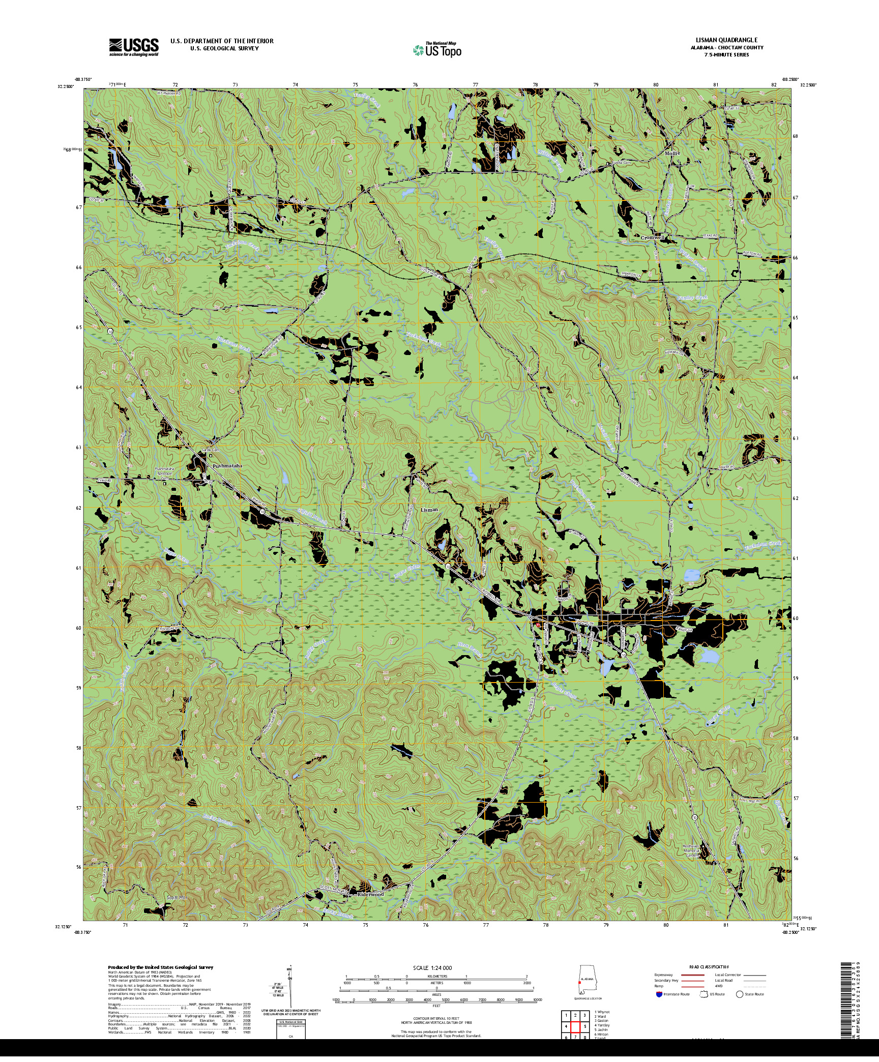 US TOPO 7.5-MINUTE MAP FOR LISMAN, AL