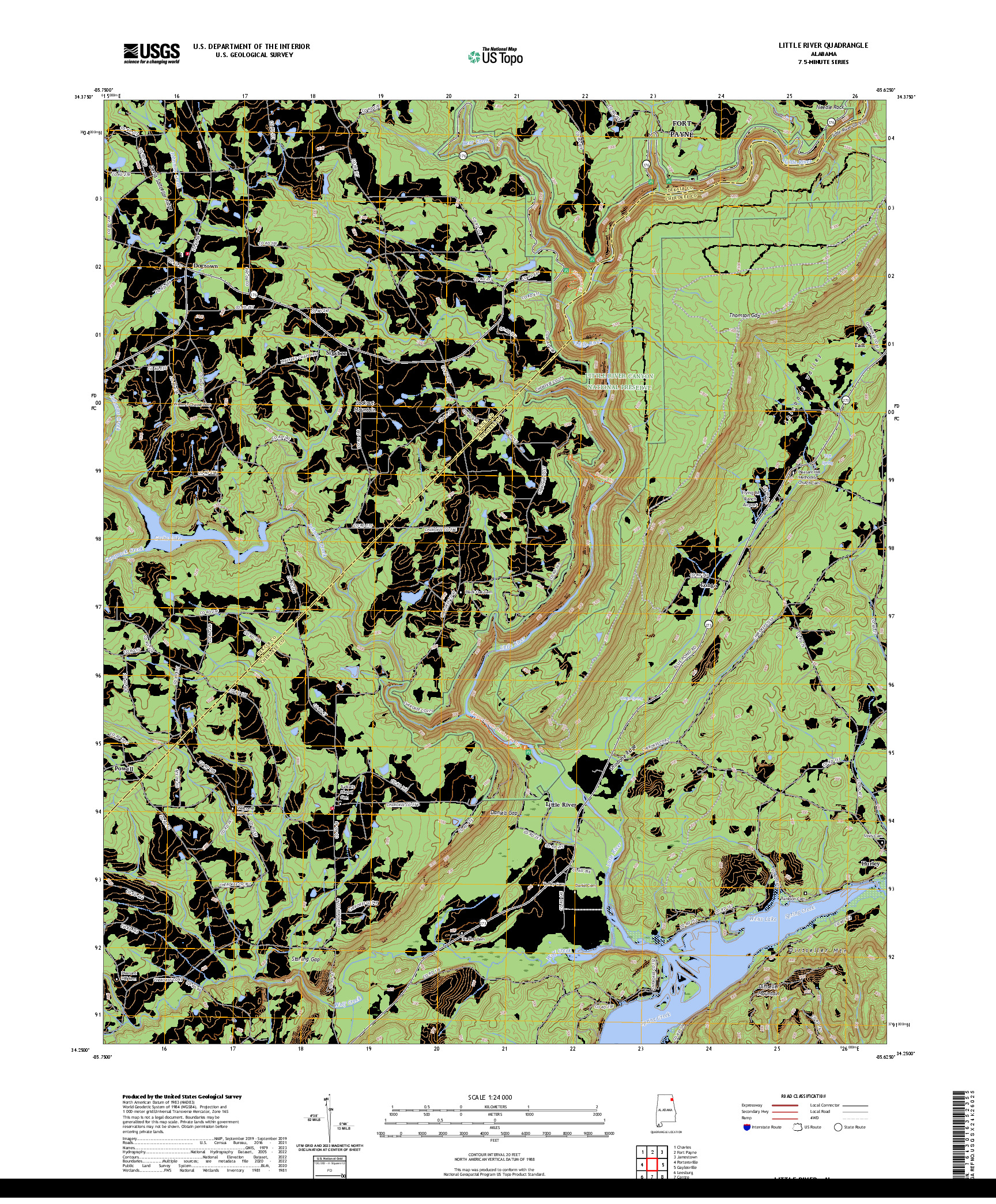 US TOPO 7.5-MINUTE MAP FOR LITTLE RIVER, AL