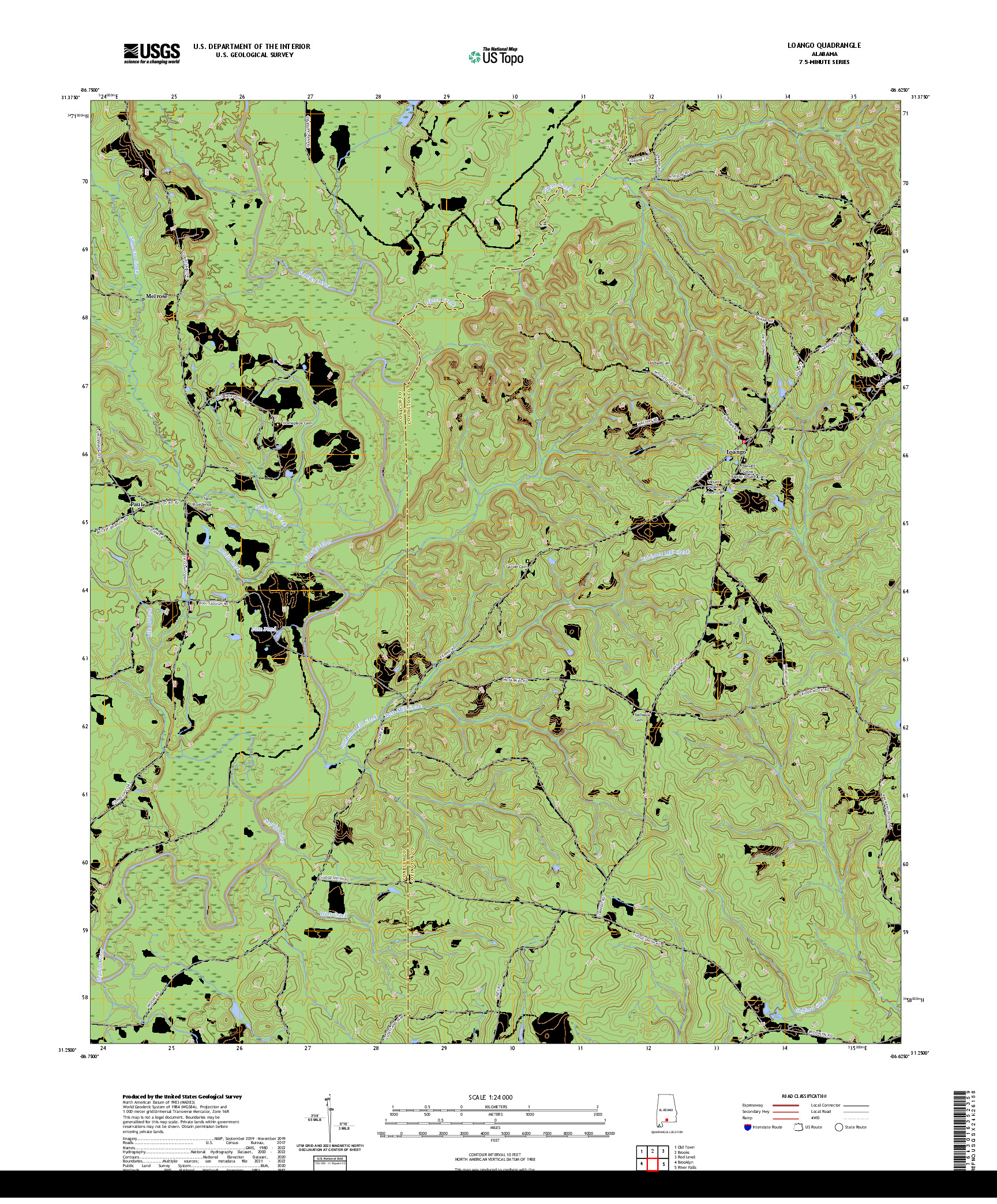 US TOPO 7.5-MINUTE MAP FOR LOANGO, AL