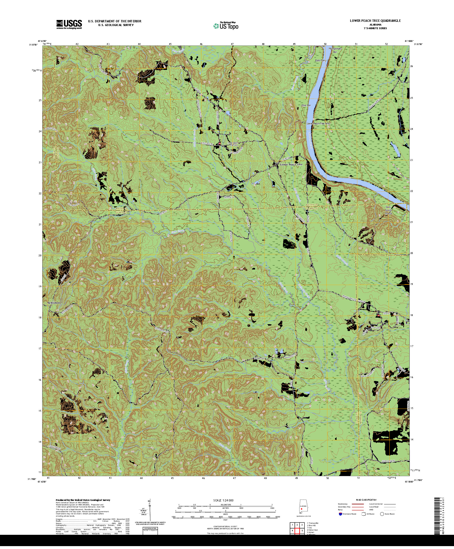 US TOPO 7.5-MINUTE MAP FOR LOWER PEACH TREE, AL