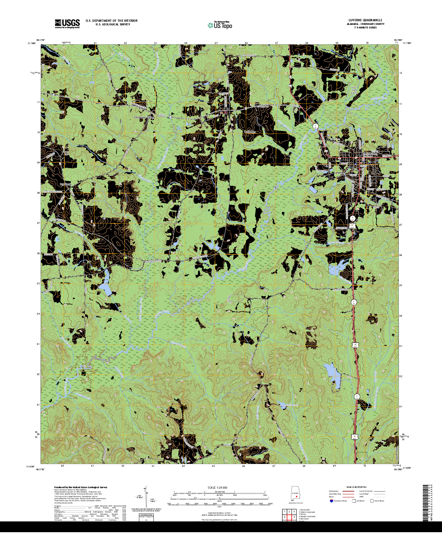 US TOPO 7.5-MINUTE MAP FOR LUVERNE, AL