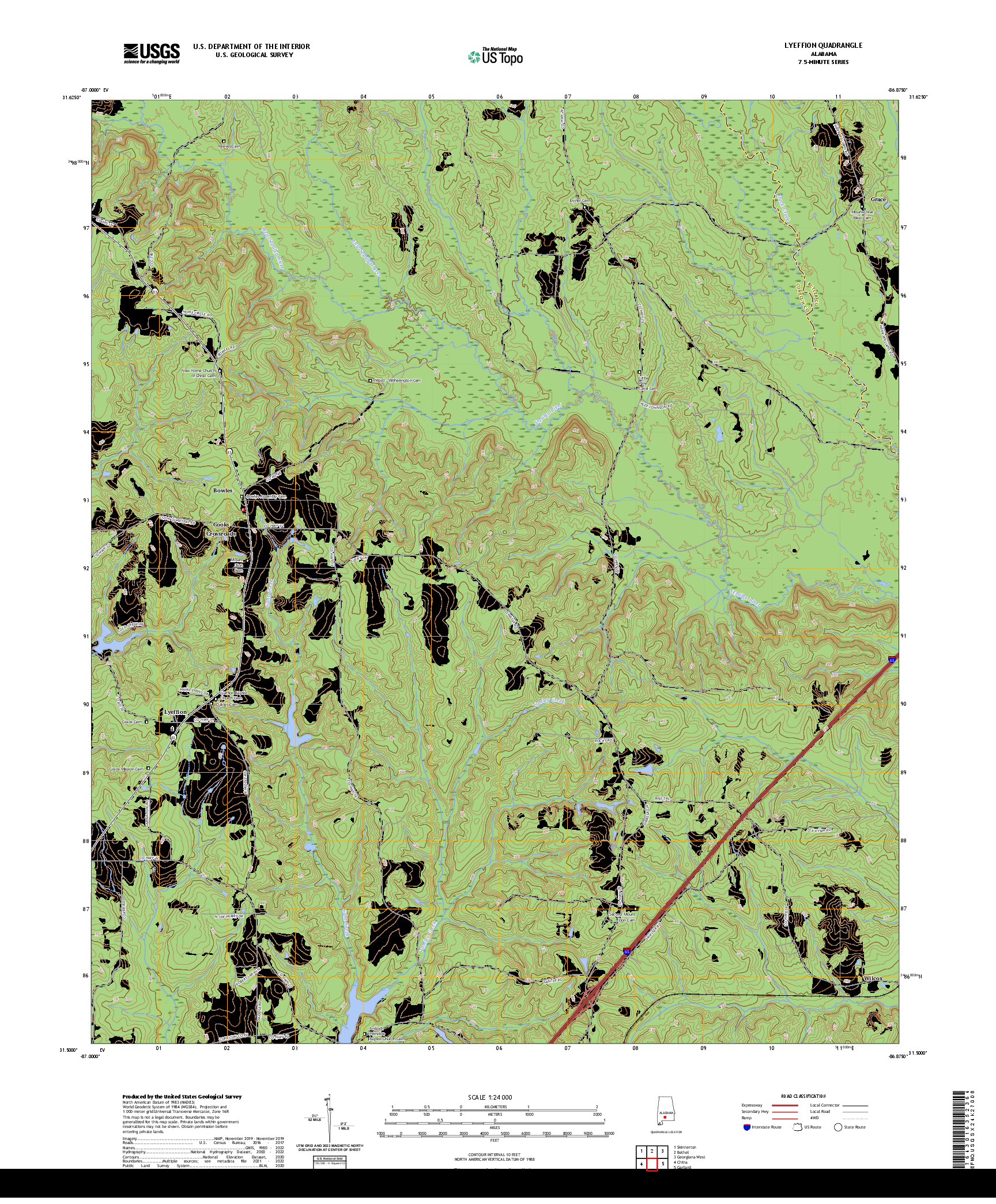 US TOPO 7.5-MINUTE MAP FOR LYEFFION, AL
