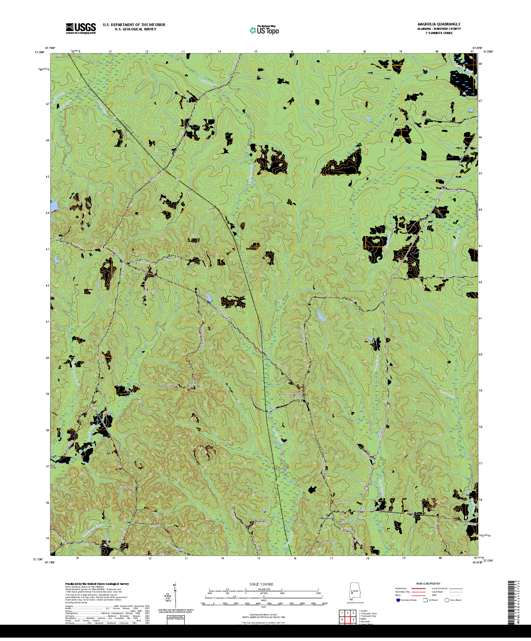 US TOPO 7.5-MINUTE MAP FOR MAGNOLIA, AL