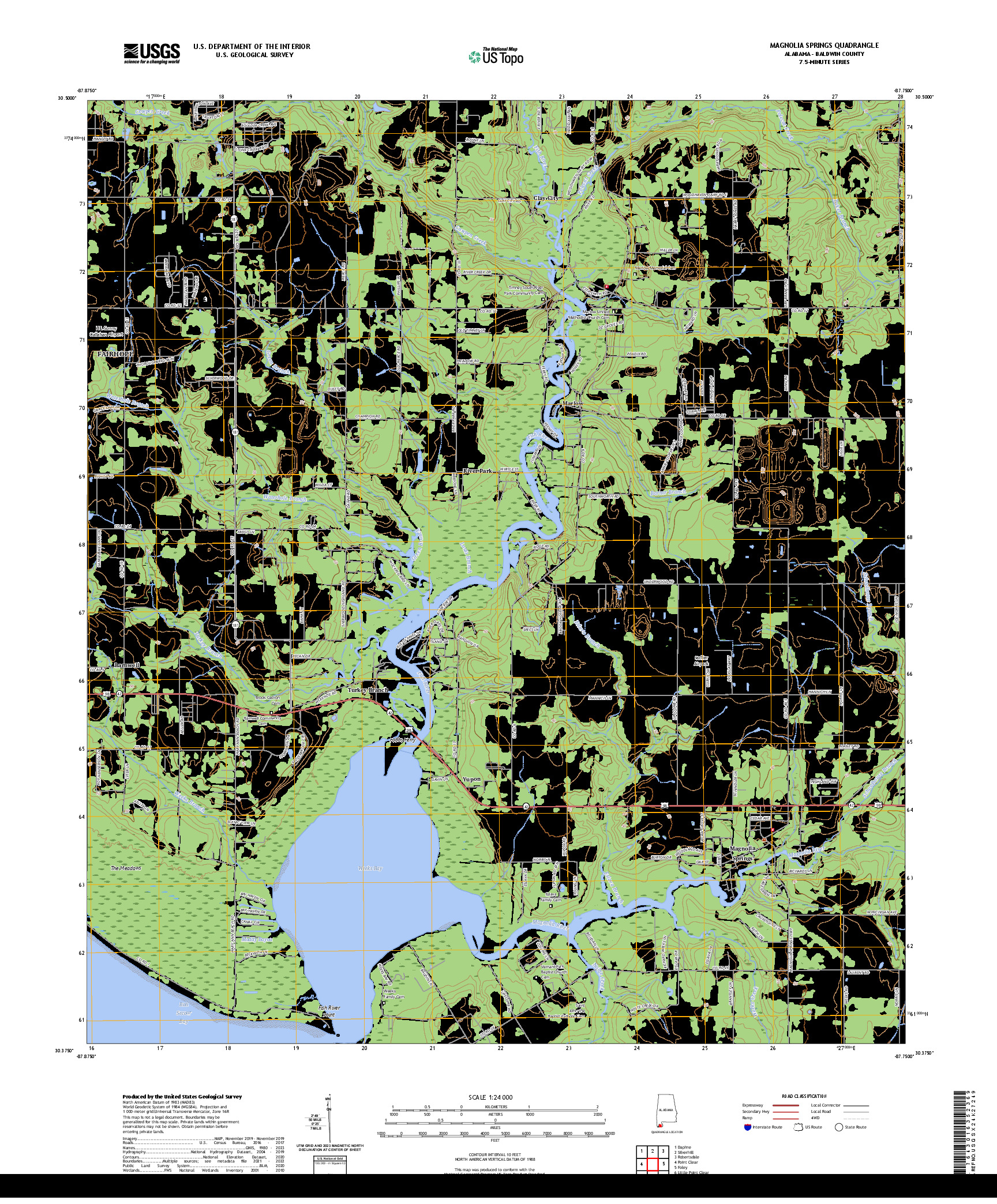 US TOPO 7.5-MINUTE MAP FOR MAGNOLIA SPRINGS, AL