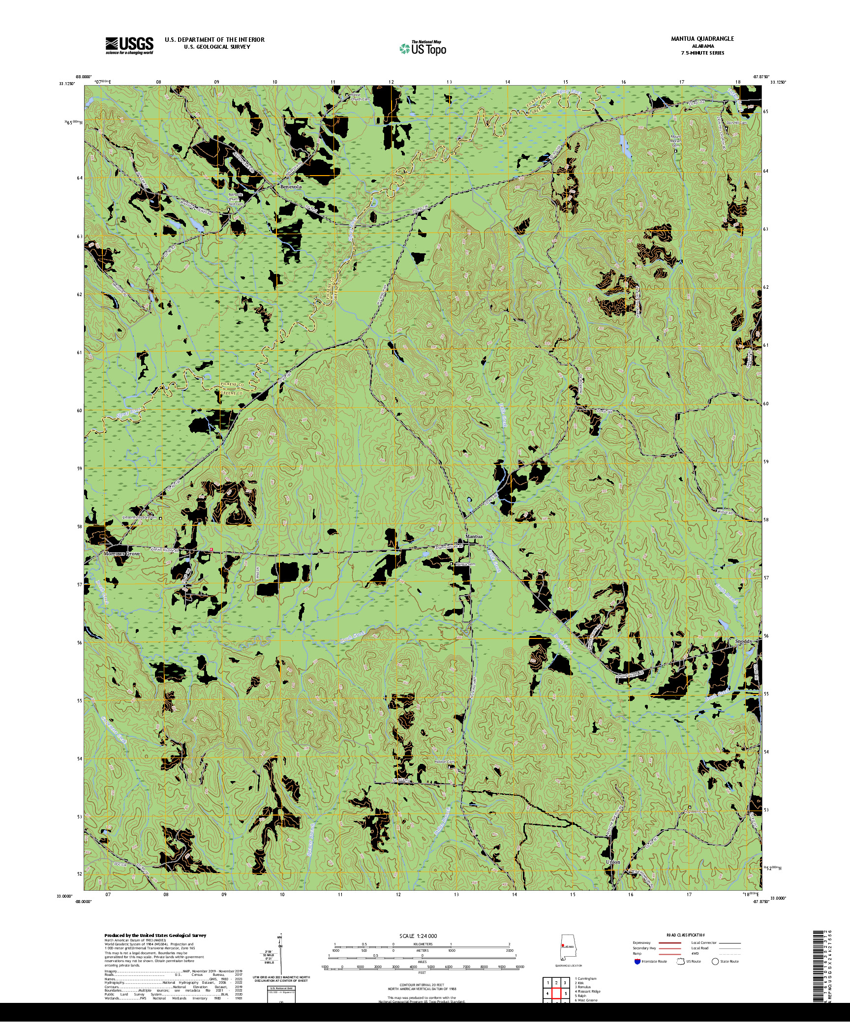 US TOPO 7.5-MINUTE MAP FOR MANTUA, AL