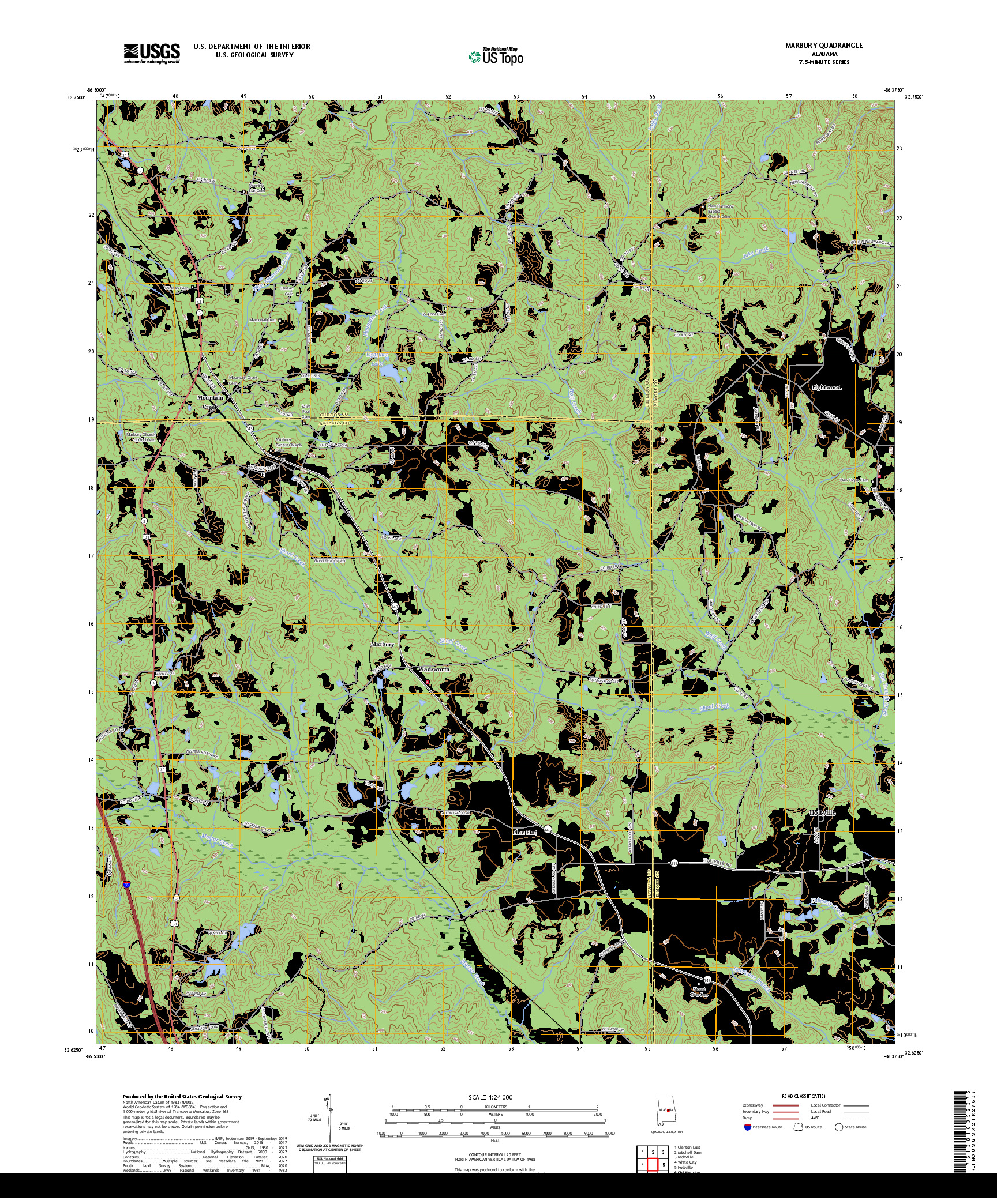 US TOPO 7.5-MINUTE MAP FOR MARBURY, AL
