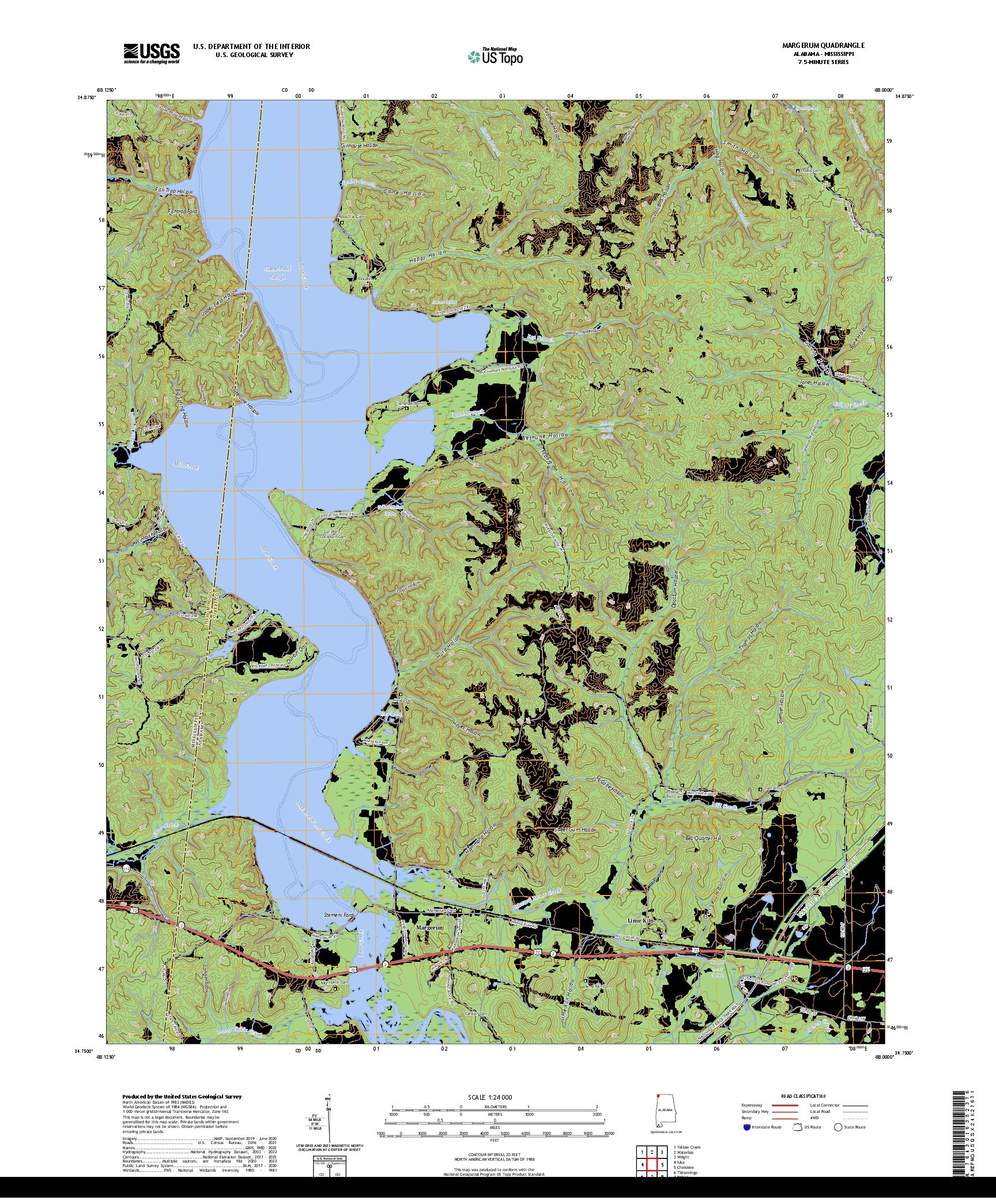 US TOPO 7.5-MINUTE MAP FOR MARGERUM, AL,MS
