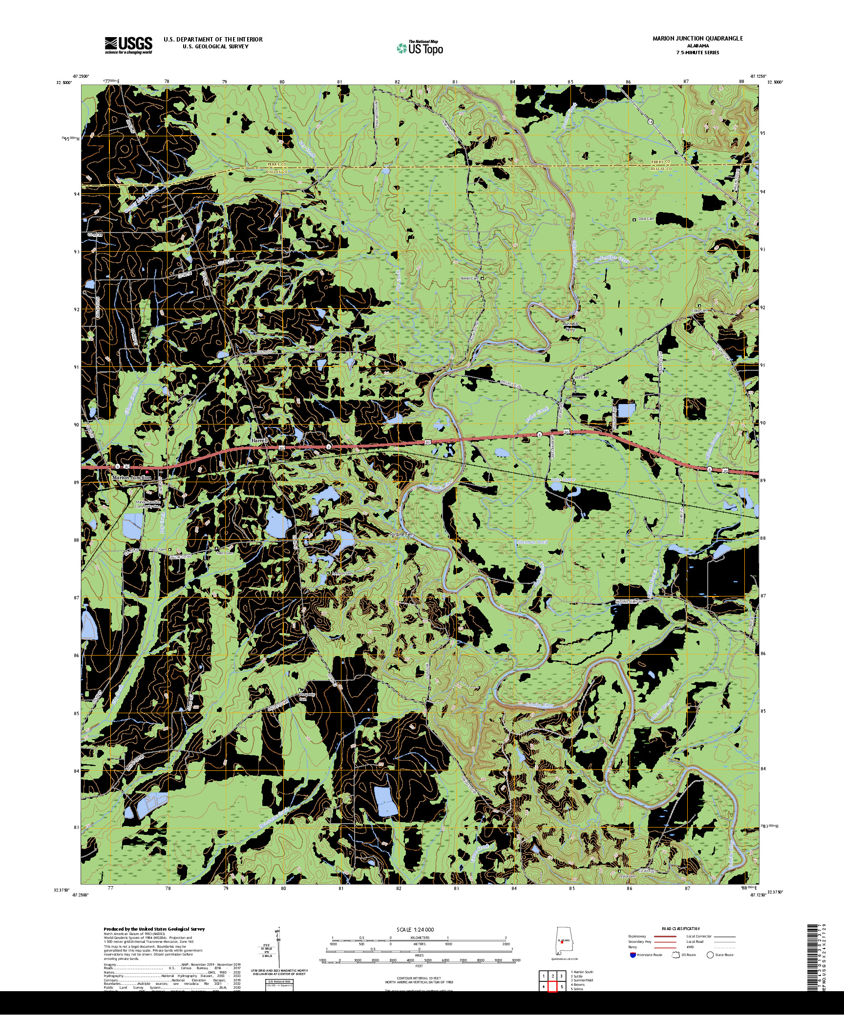 US TOPO 7.5-MINUTE MAP FOR MARION JUNCTION, AL