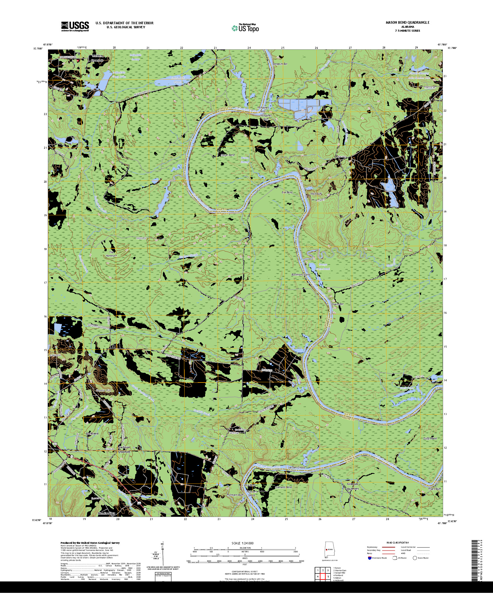 US TOPO 7.5-MINUTE MAP FOR MASON BEND, AL