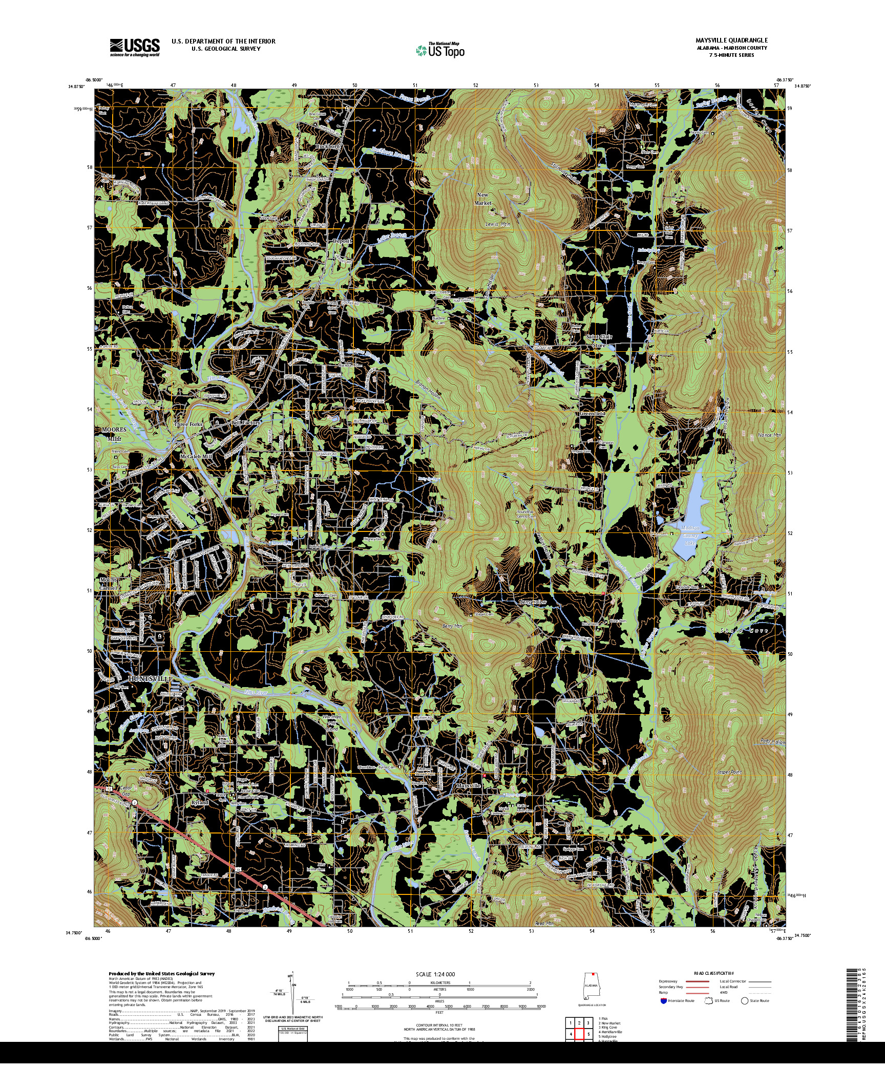 US TOPO 7.5-MINUTE MAP FOR MAYSVILLE, AL