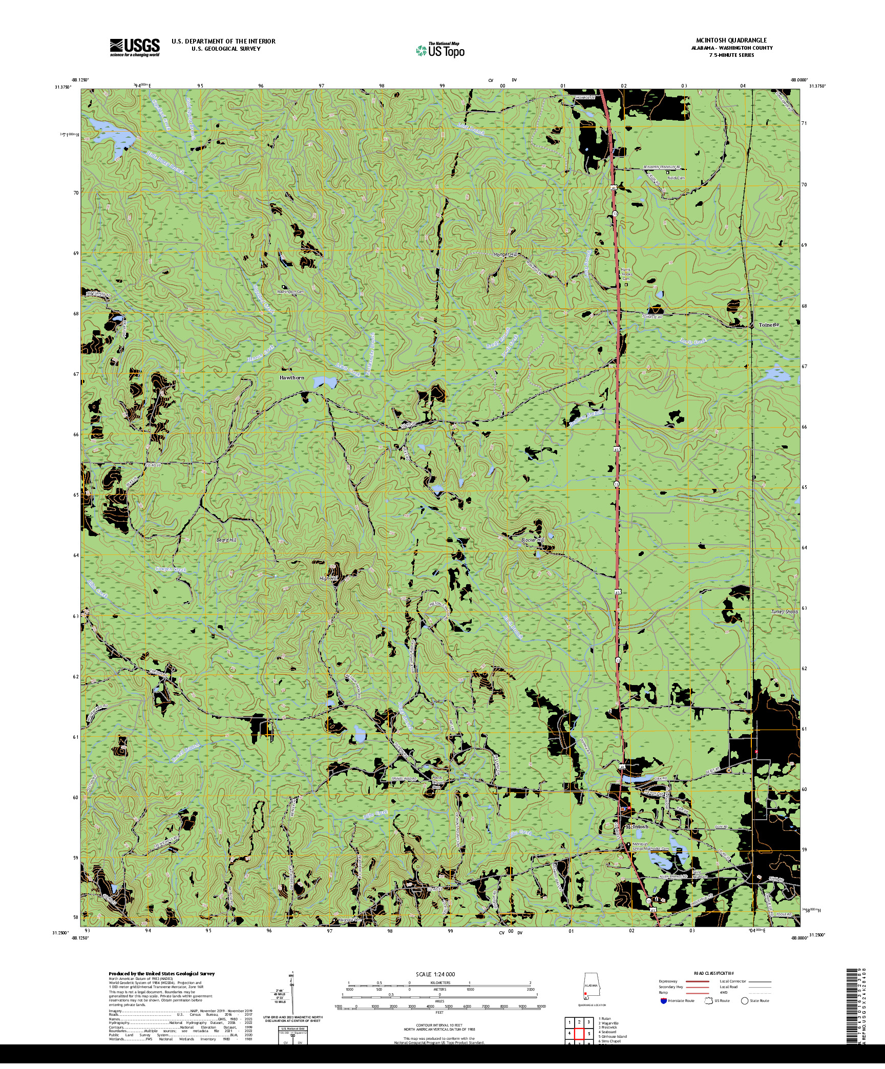 US TOPO 7.5-MINUTE MAP FOR MCINTOSH, AL