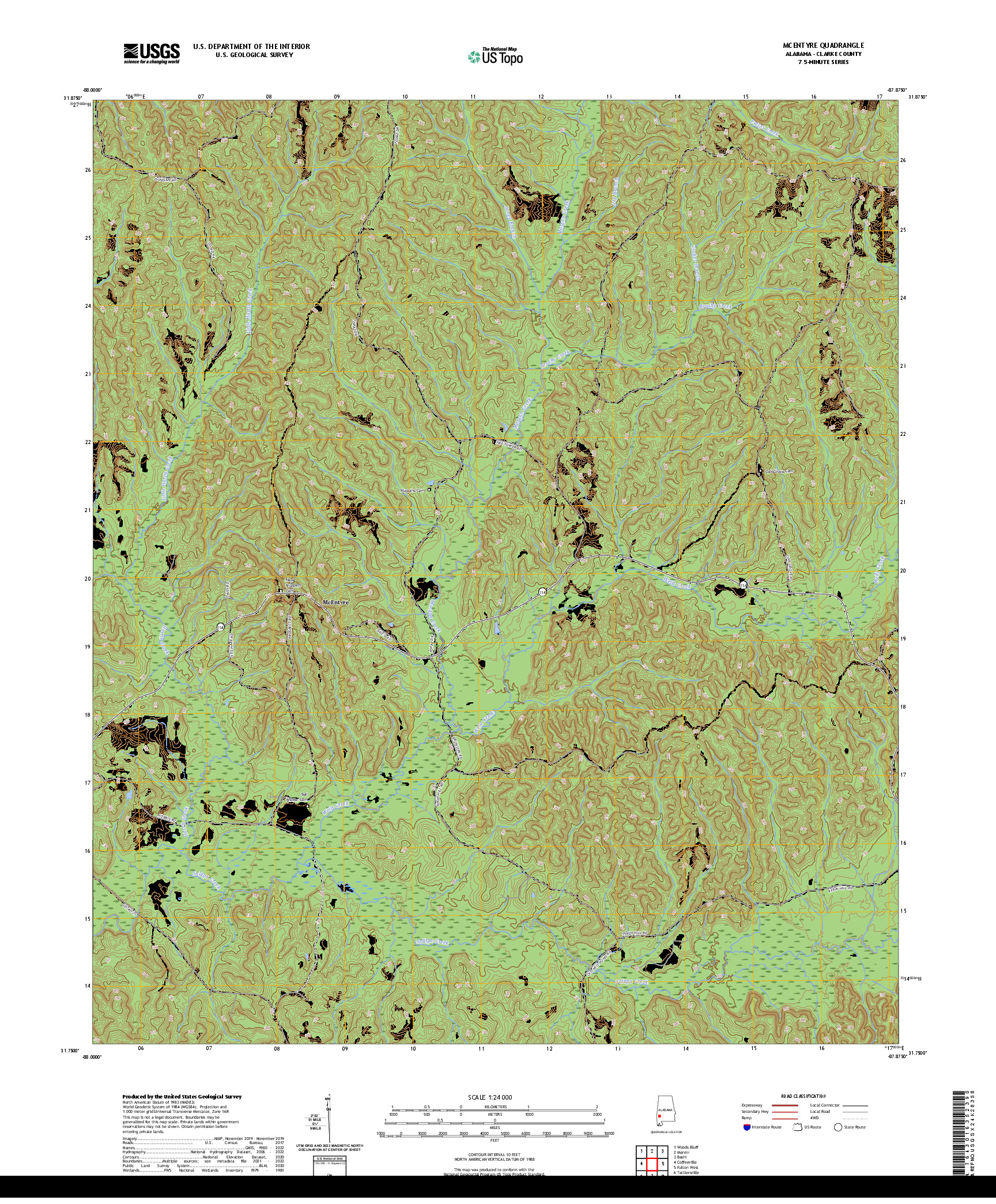 US TOPO 7.5-MINUTE MAP FOR MCENTYRE, AL