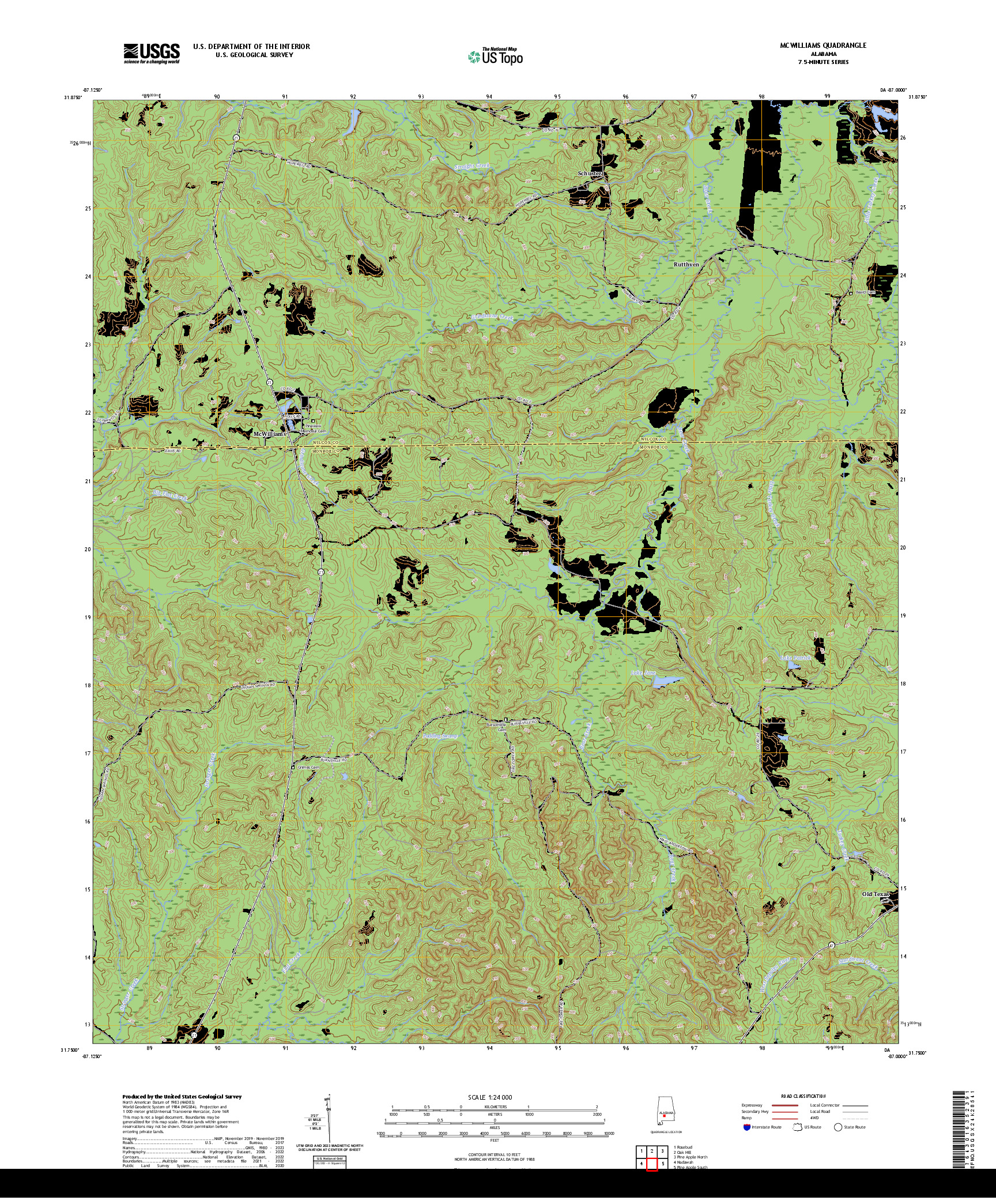 US TOPO 7.5-MINUTE MAP FOR MCWILLIAMS, AL