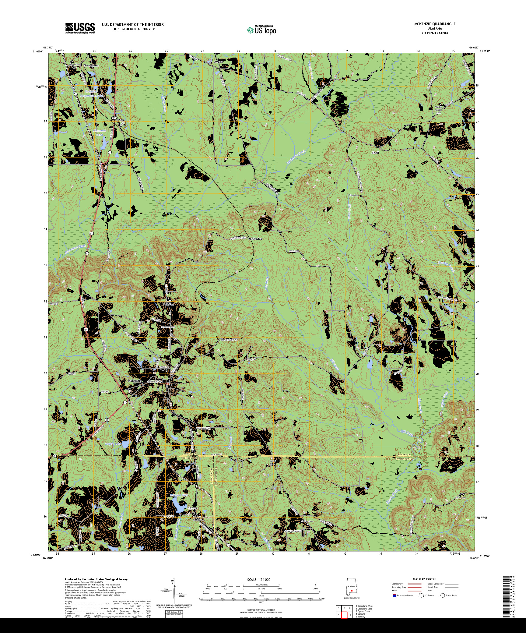 US TOPO 7.5-MINUTE MAP FOR MCKENZIE, AL