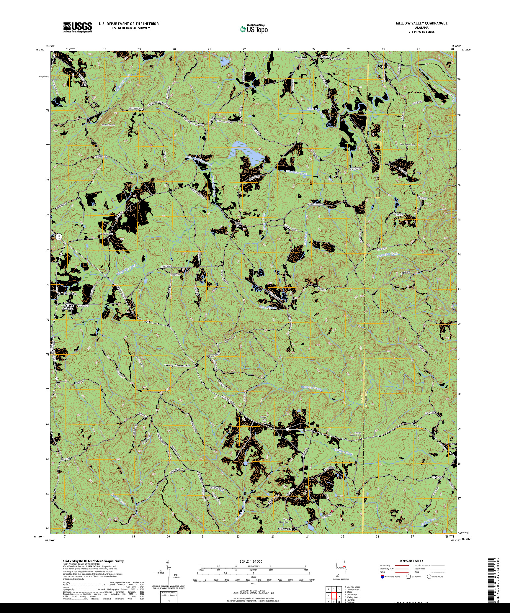 US TOPO 7.5-MINUTE MAP FOR MELLOW VALLEY, AL