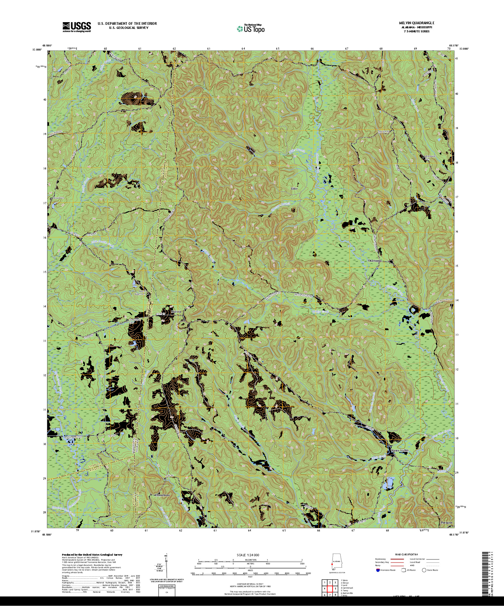 US TOPO 7.5-MINUTE MAP FOR MELVIN, AL,MS