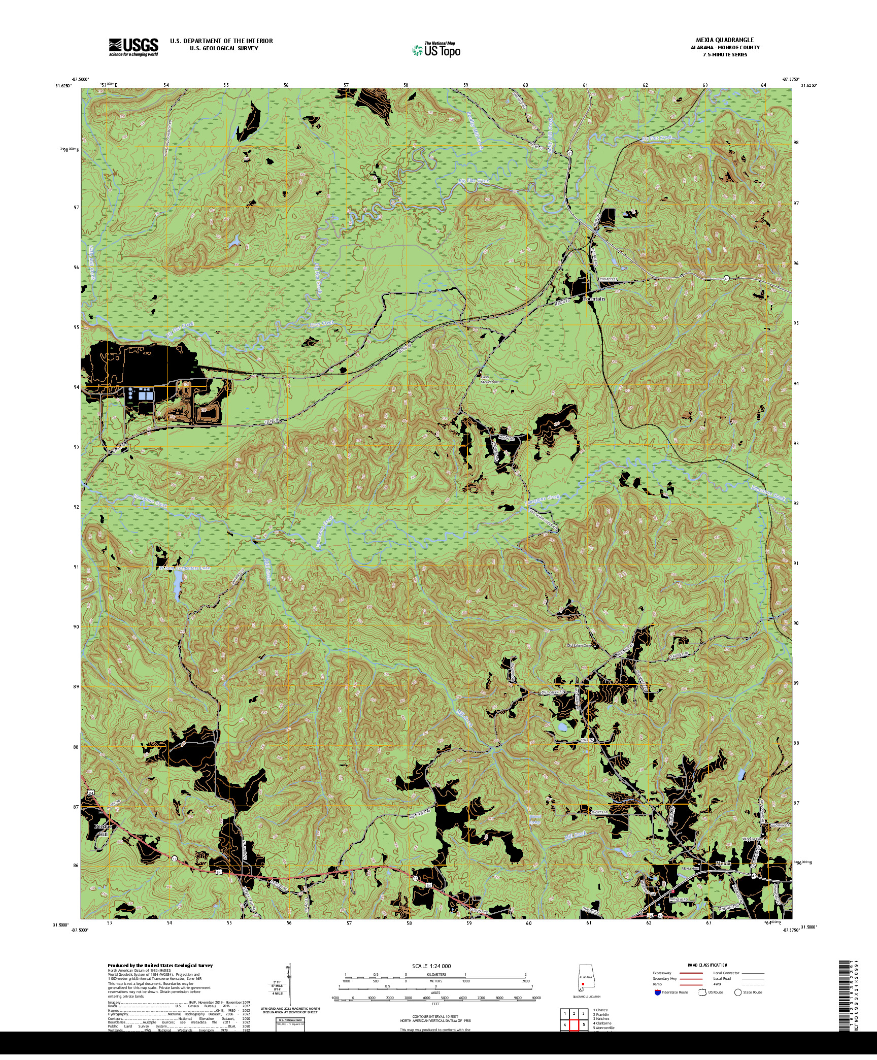 US TOPO 7.5-MINUTE MAP FOR MEXIA, AL