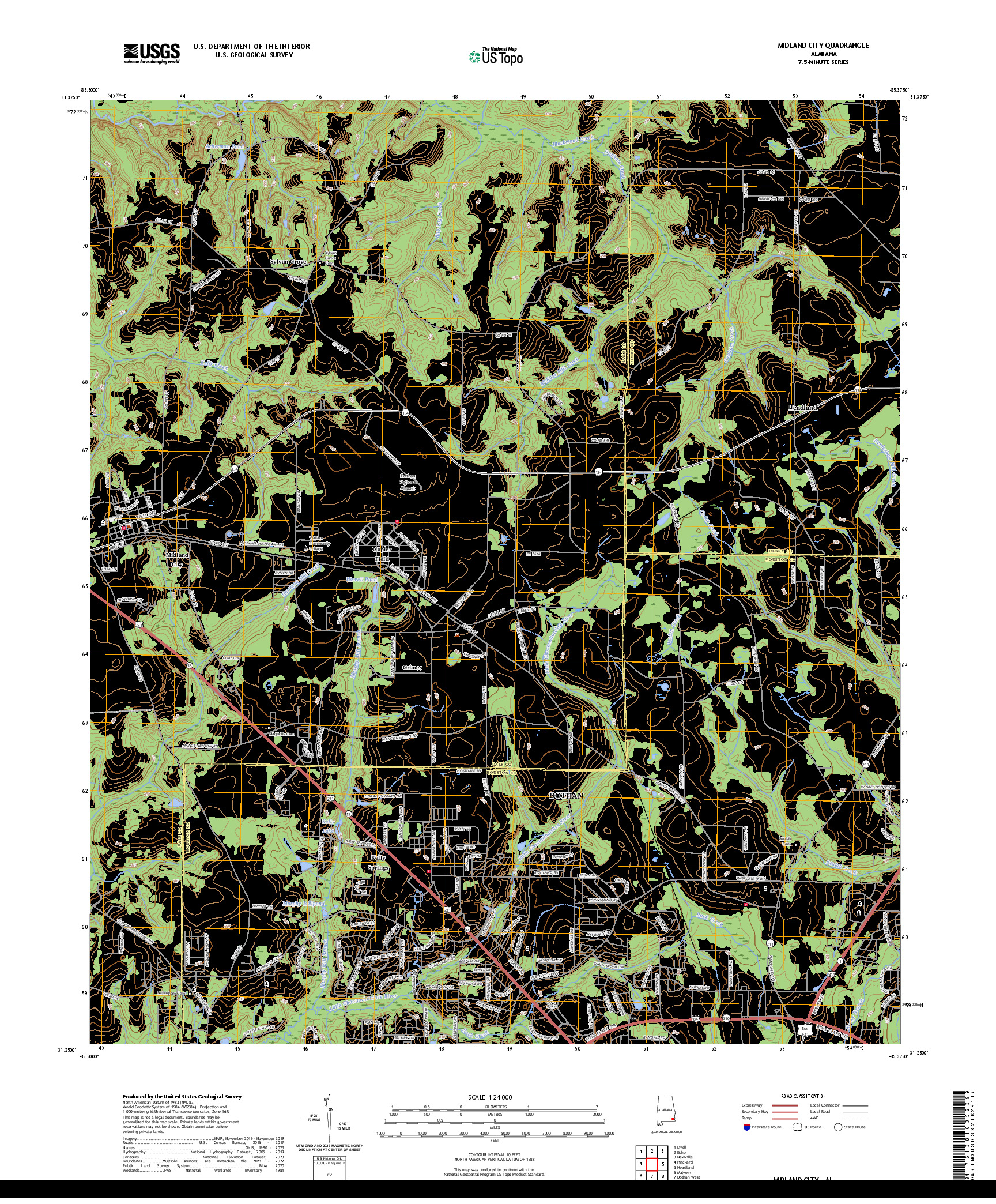 US TOPO 7.5-MINUTE MAP FOR MIDLAND CITY, AL