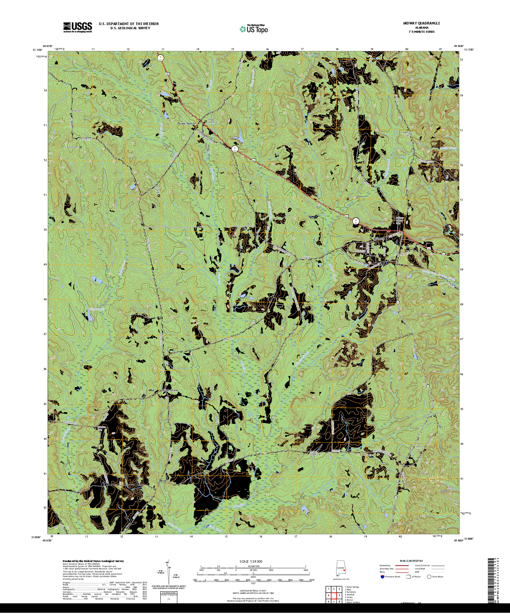 US TOPO 7.5-MINUTE MAP FOR MIDWAY, AL
