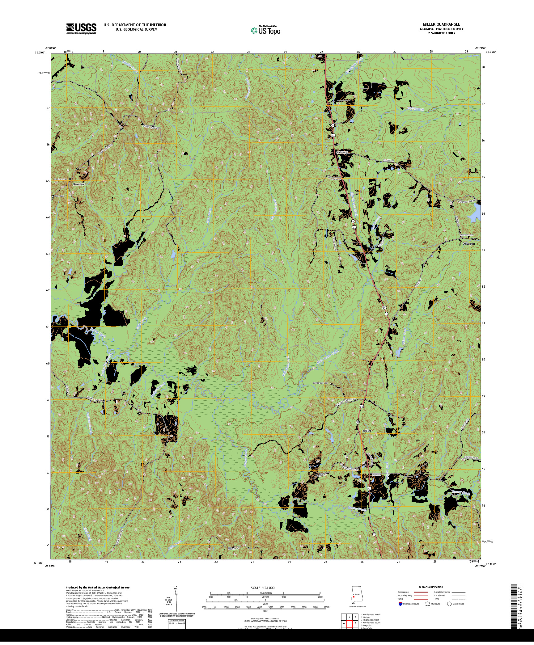 US TOPO 7.5-MINUTE MAP FOR MILLER, AL