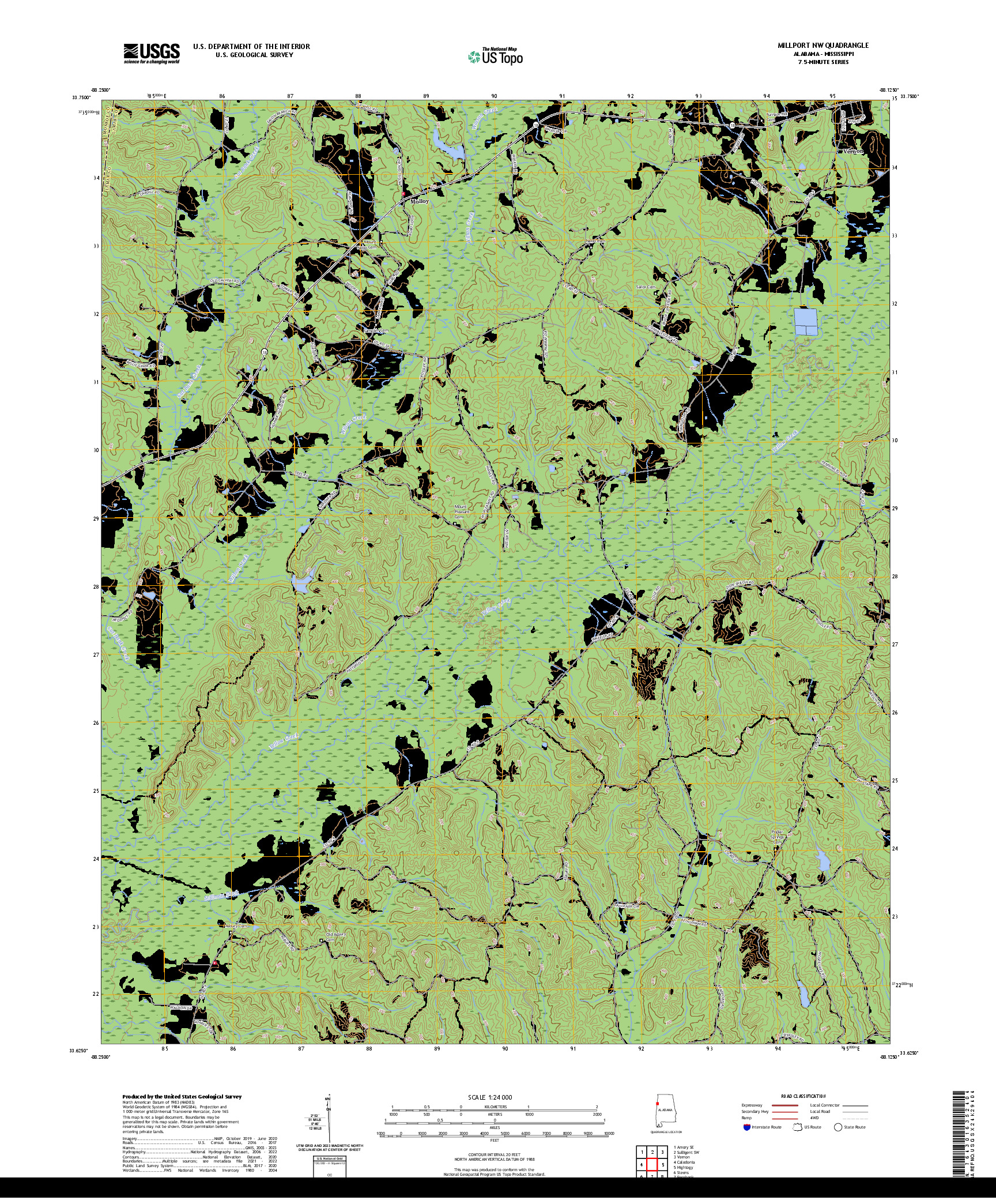 US TOPO 7.5-MINUTE MAP FOR MILLPORT NW, AL,MS