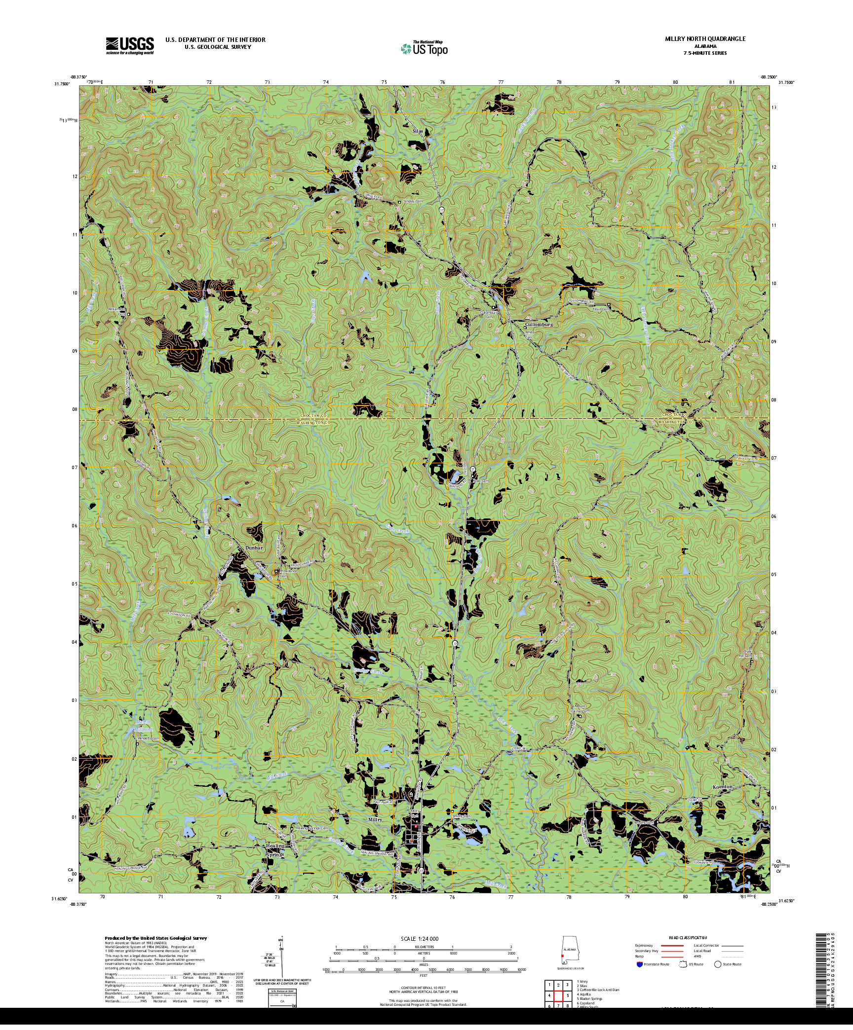US TOPO 7.5-MINUTE MAP FOR MILLRY NORTH, AL