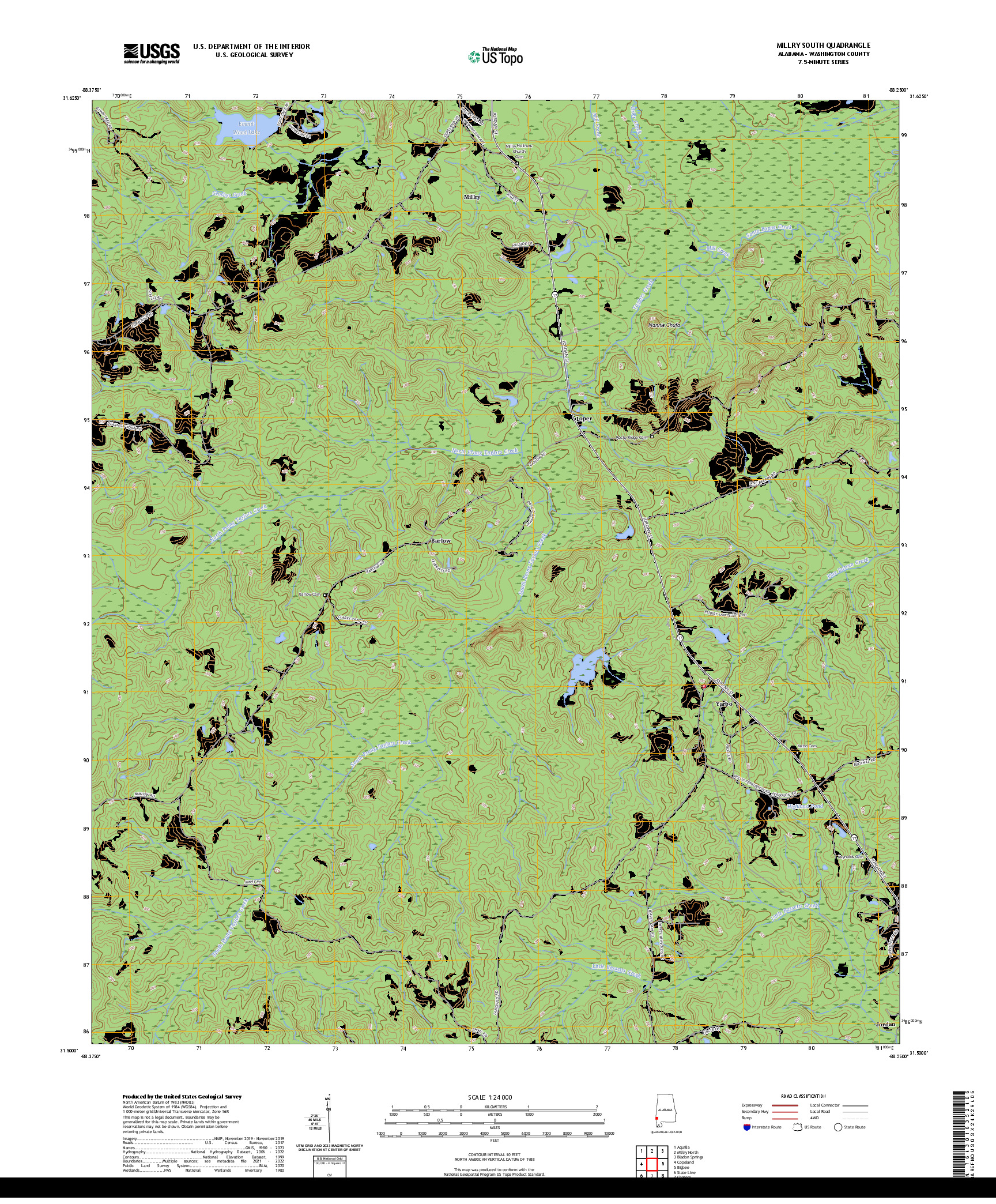 US TOPO 7.5-MINUTE MAP FOR MILLRY SOUTH, AL