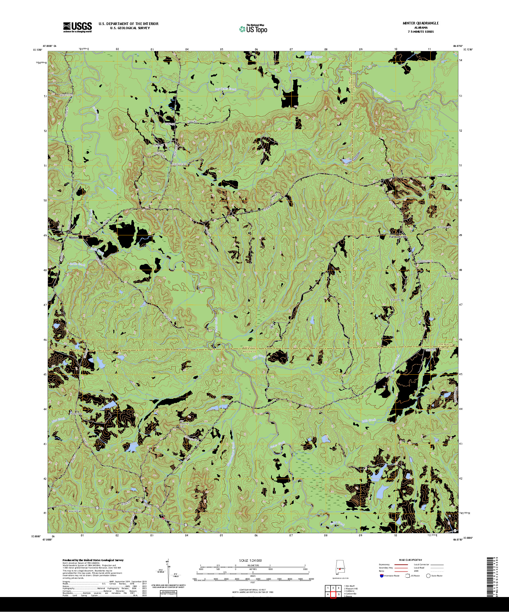 US TOPO 7.5-MINUTE MAP FOR MINTER, AL