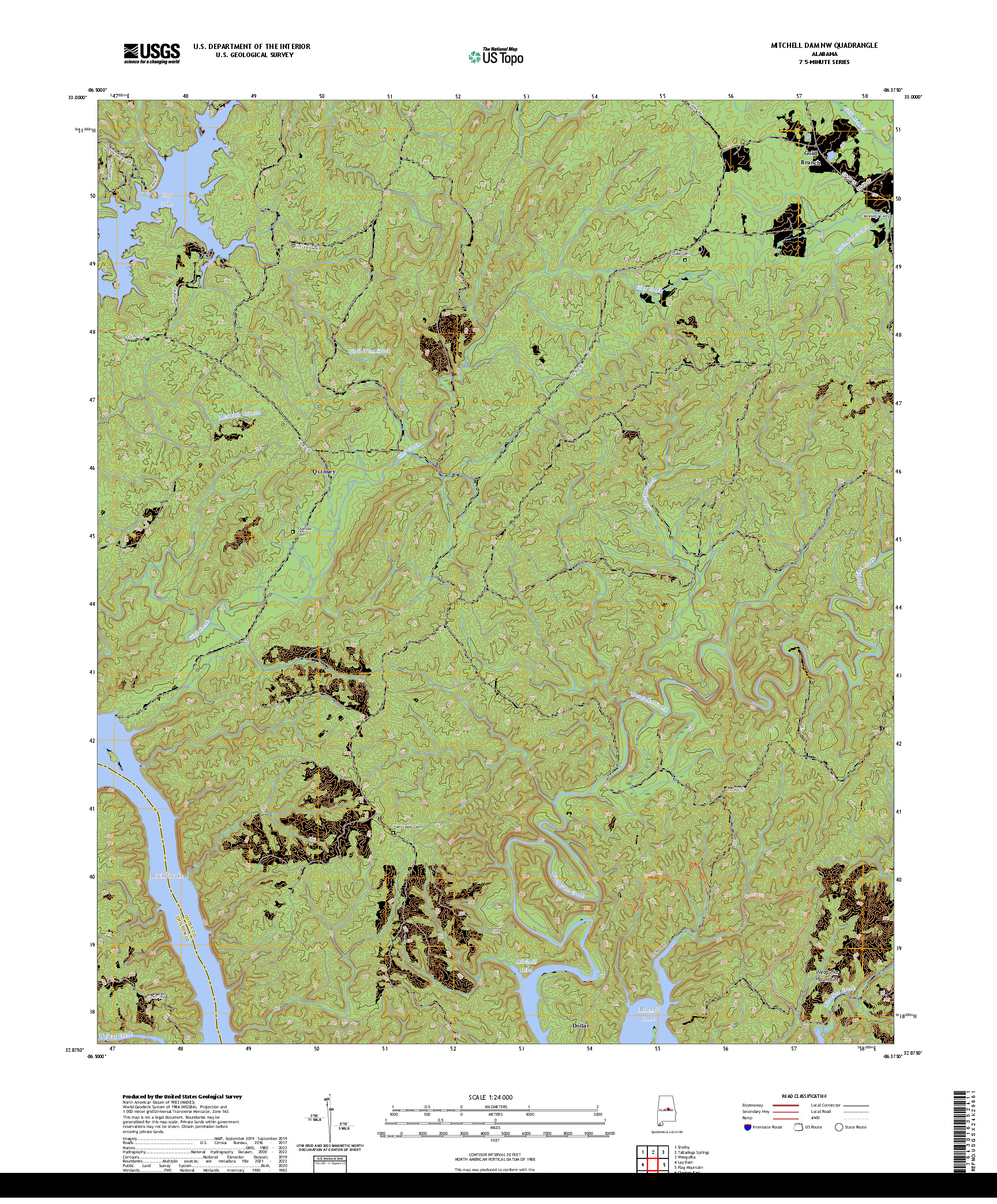 US TOPO 7.5-MINUTE MAP FOR MITCHELL DAM NW, AL