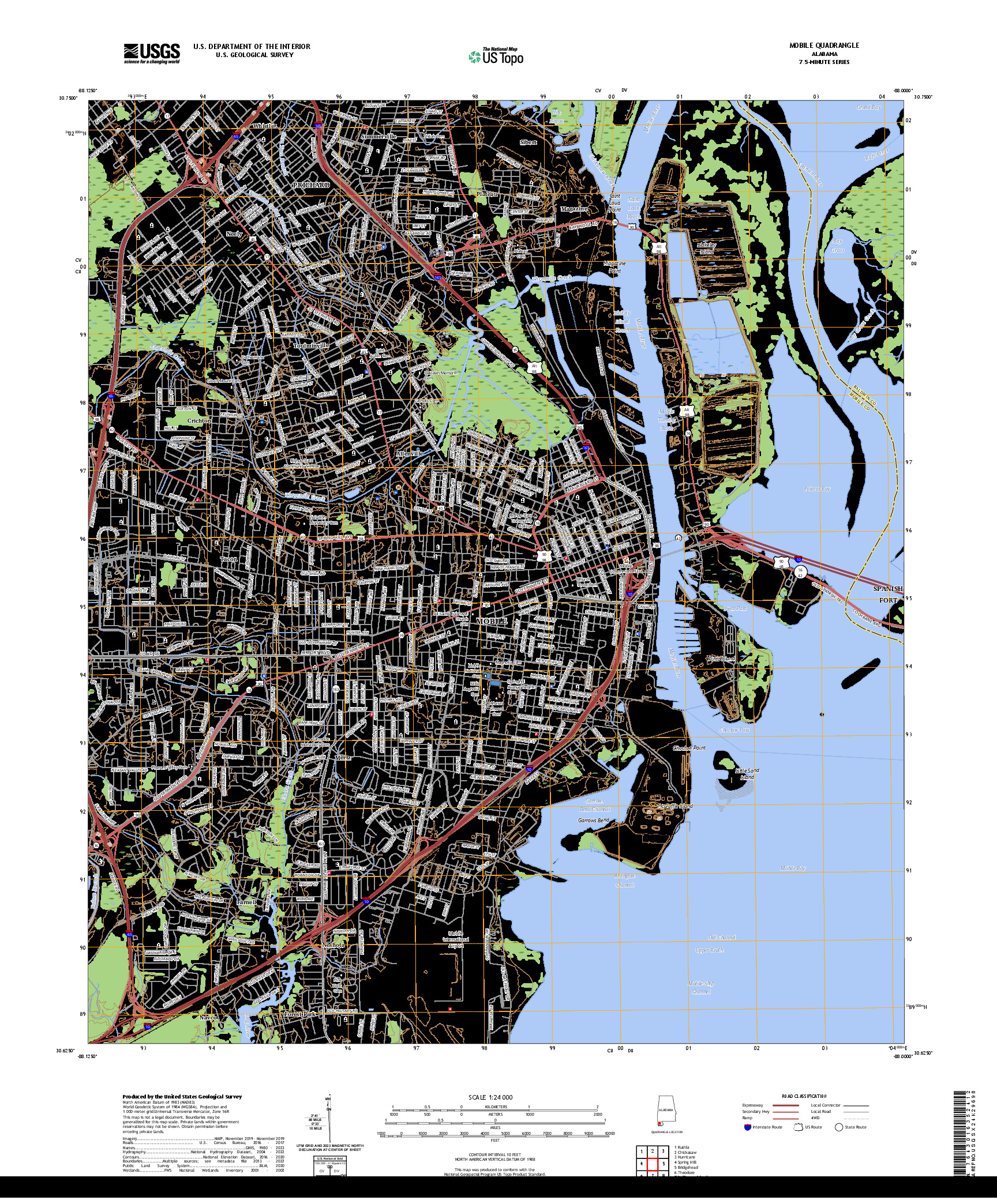 US TOPO 7.5-MINUTE MAP FOR MOBILE, AL