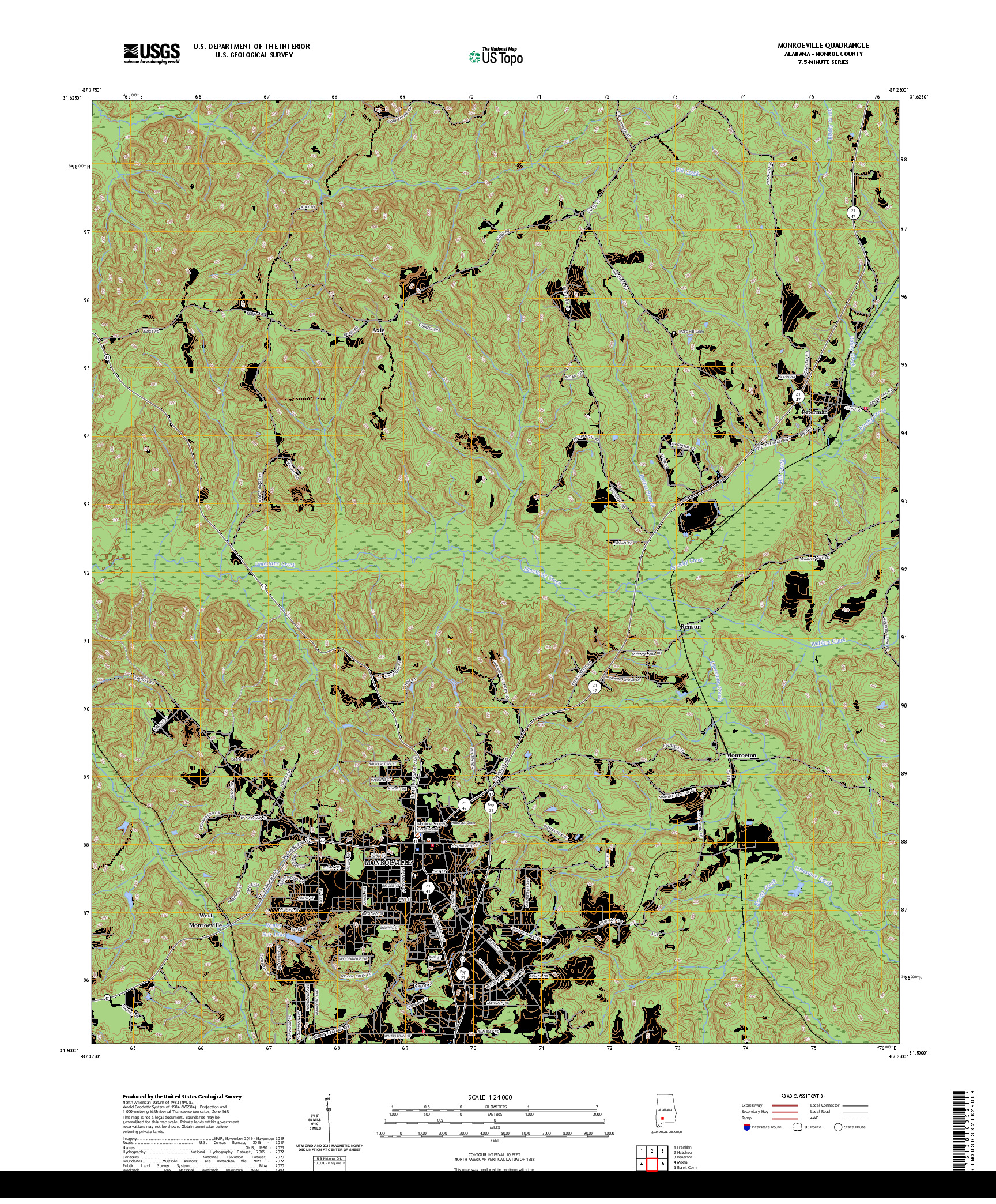 US TOPO 7.5-MINUTE MAP FOR MONROEVILLE, AL