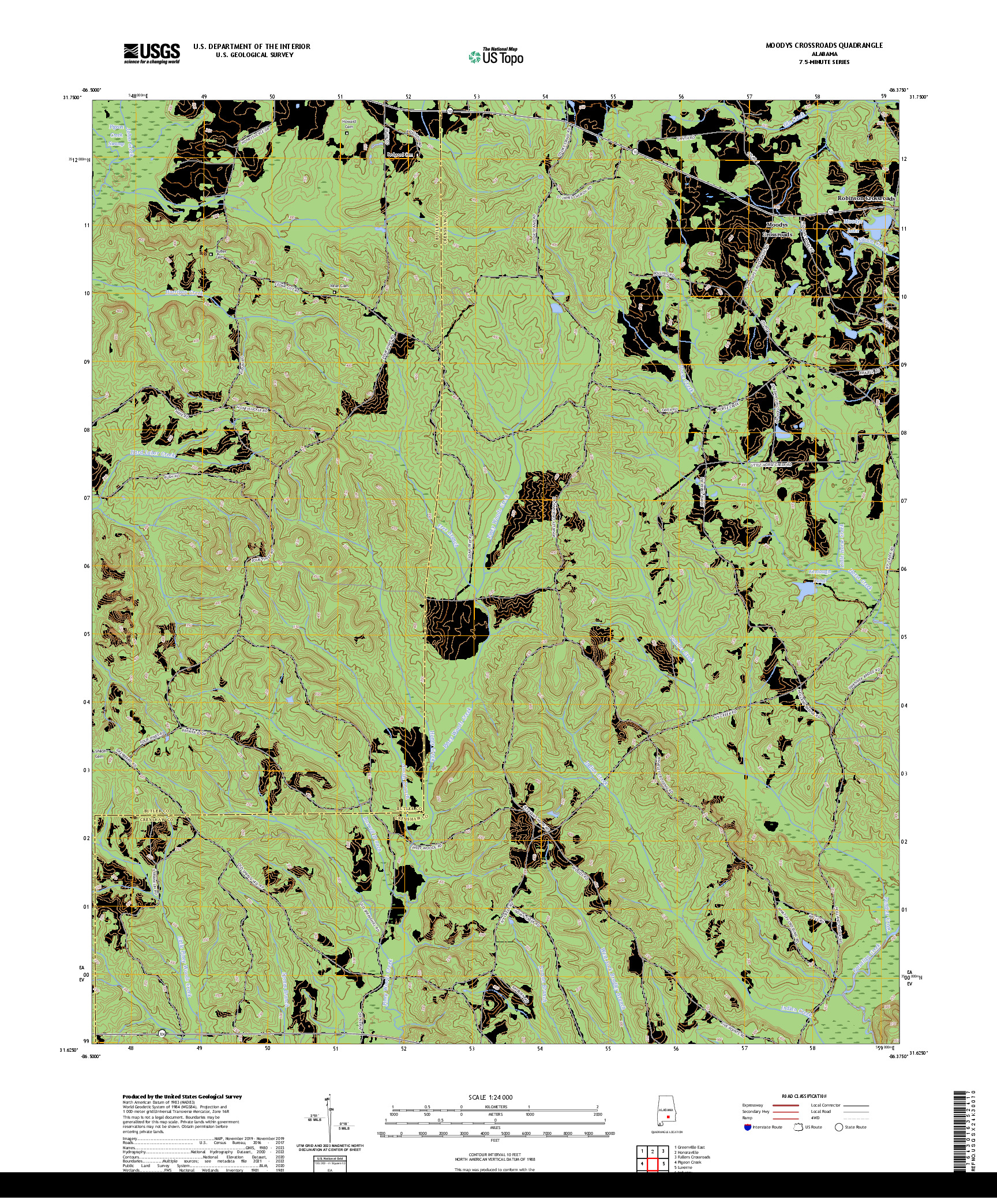 US TOPO 7.5-MINUTE MAP FOR MOODYS CROSSROADS, AL