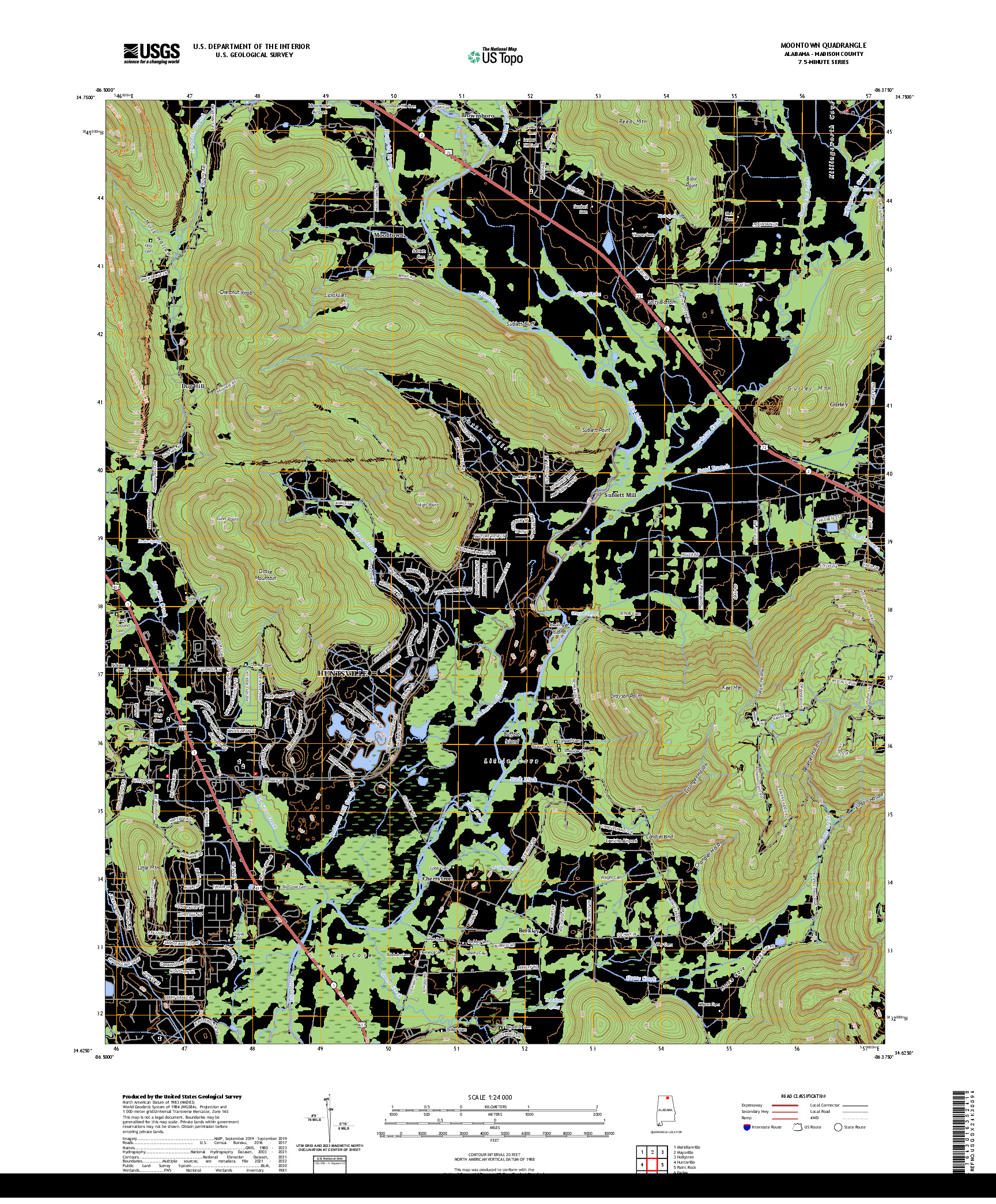 US TOPO 7.5-MINUTE MAP FOR MOONTOWN, AL