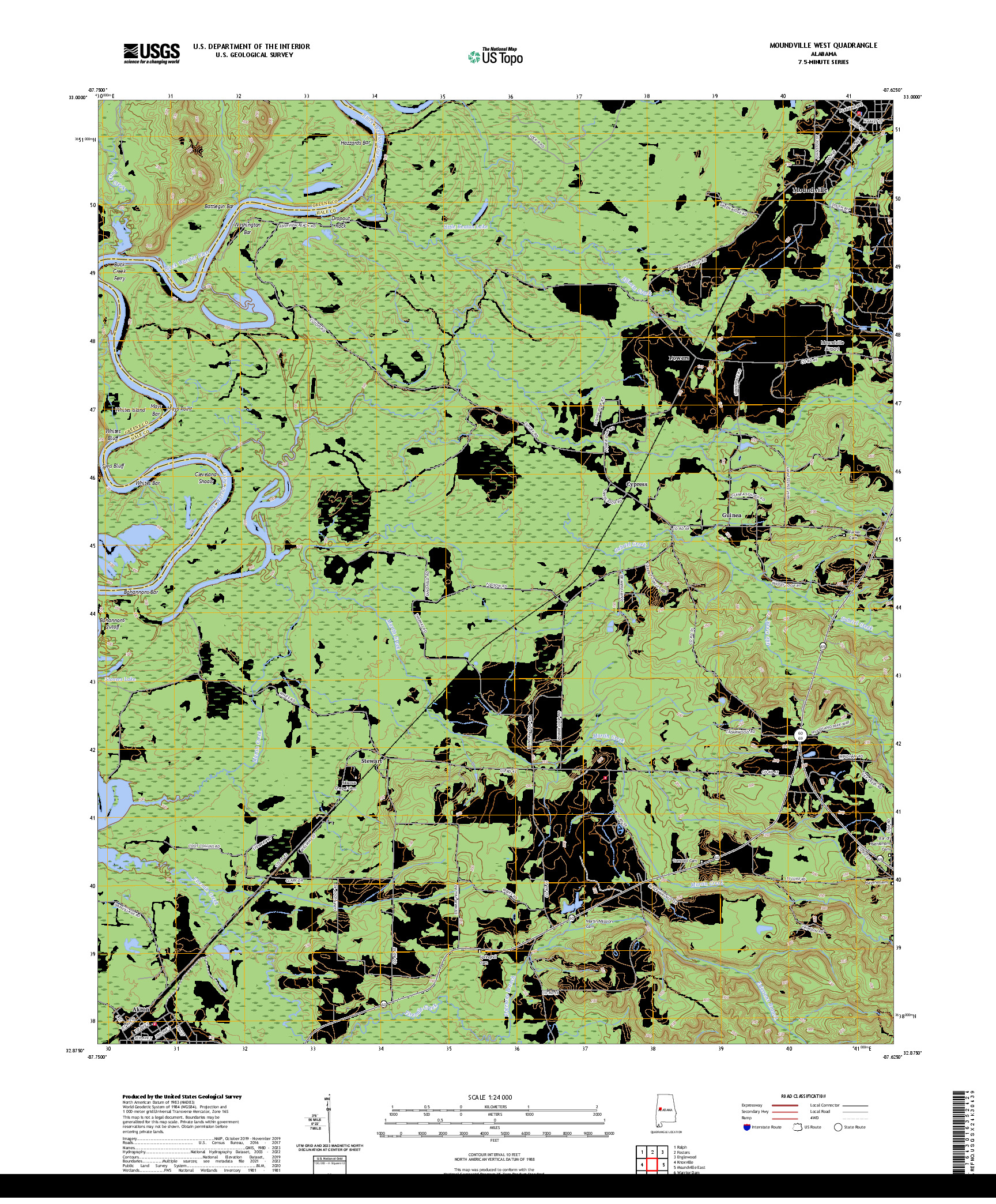 US TOPO 7.5-MINUTE MAP FOR MOUNDVILLE WEST, AL