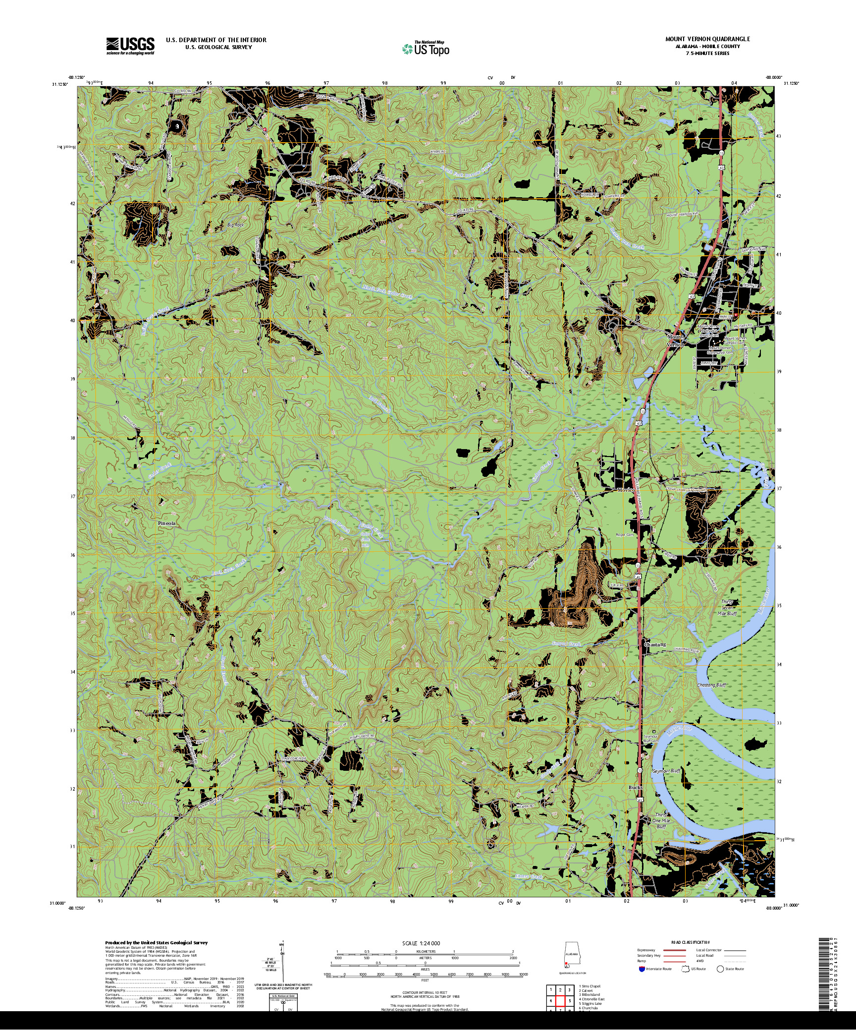 US TOPO 7.5-MINUTE MAP FOR MOUNT VERNON, AL