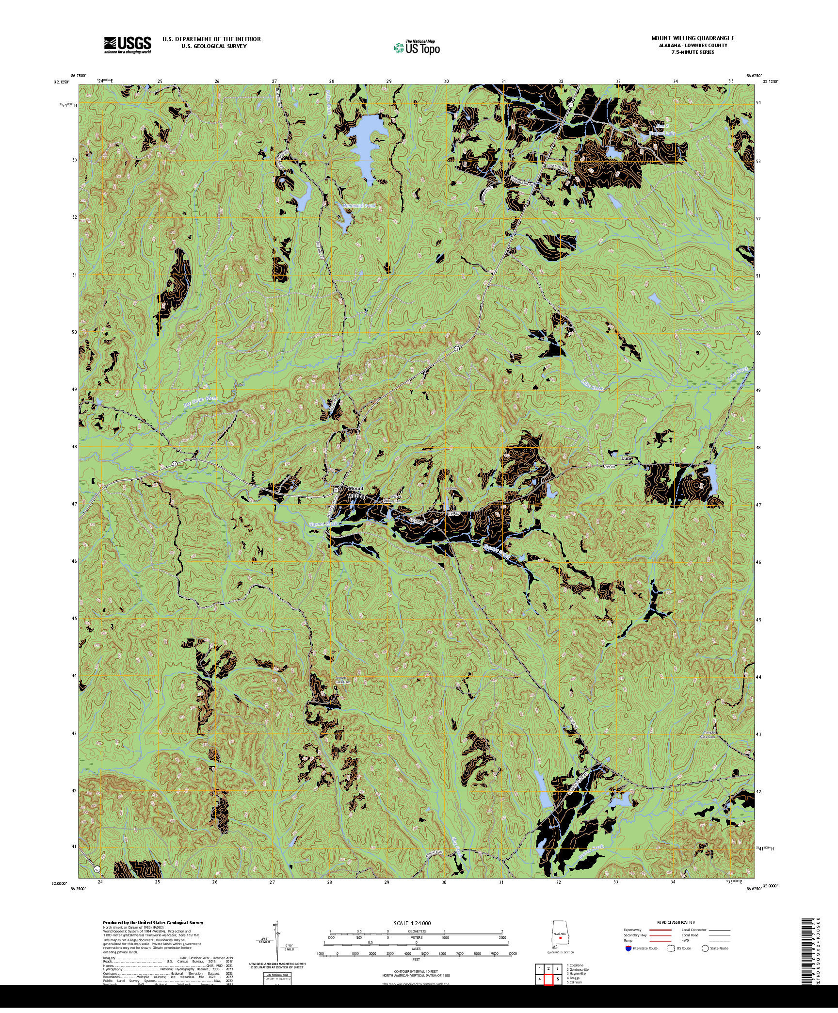 US TOPO 7.5-MINUTE MAP FOR MOUNT WILLING, AL